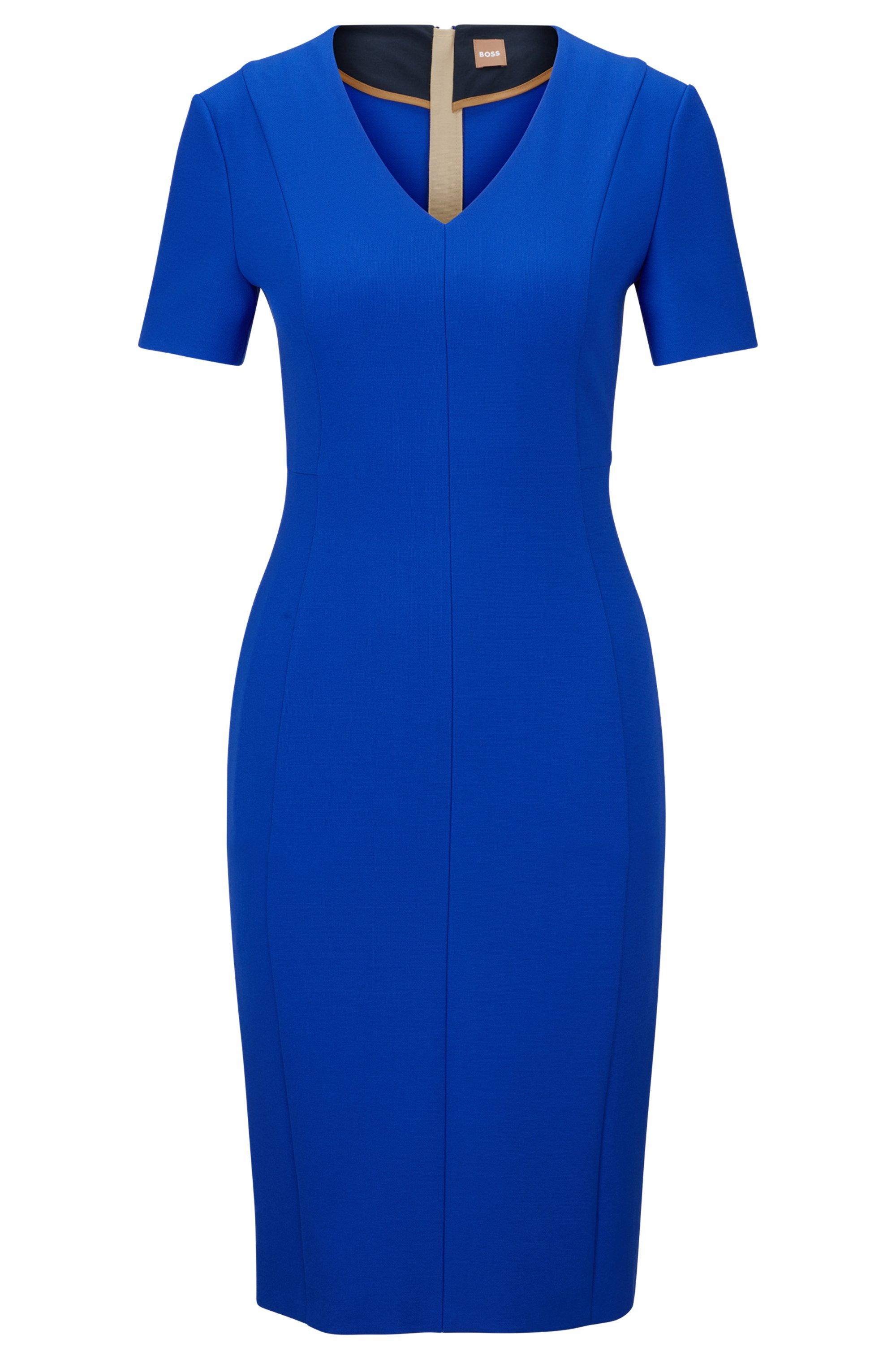 BOSS by HUGO BOSS V-neck Business Dress With Short Sleeves in Blue | Lyst