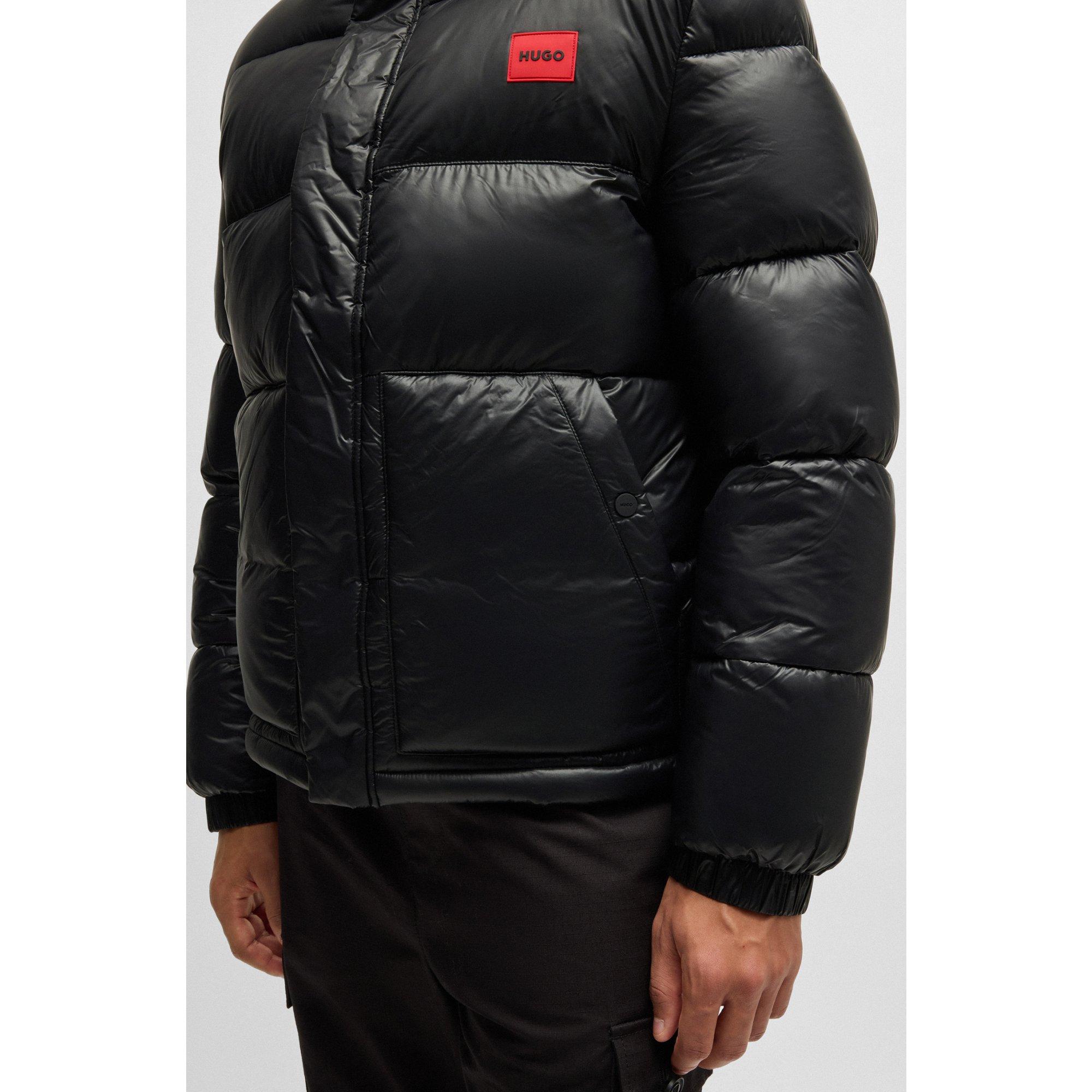 HUGO Water-Repellent Puffer Jacket With Logo Label in Black for