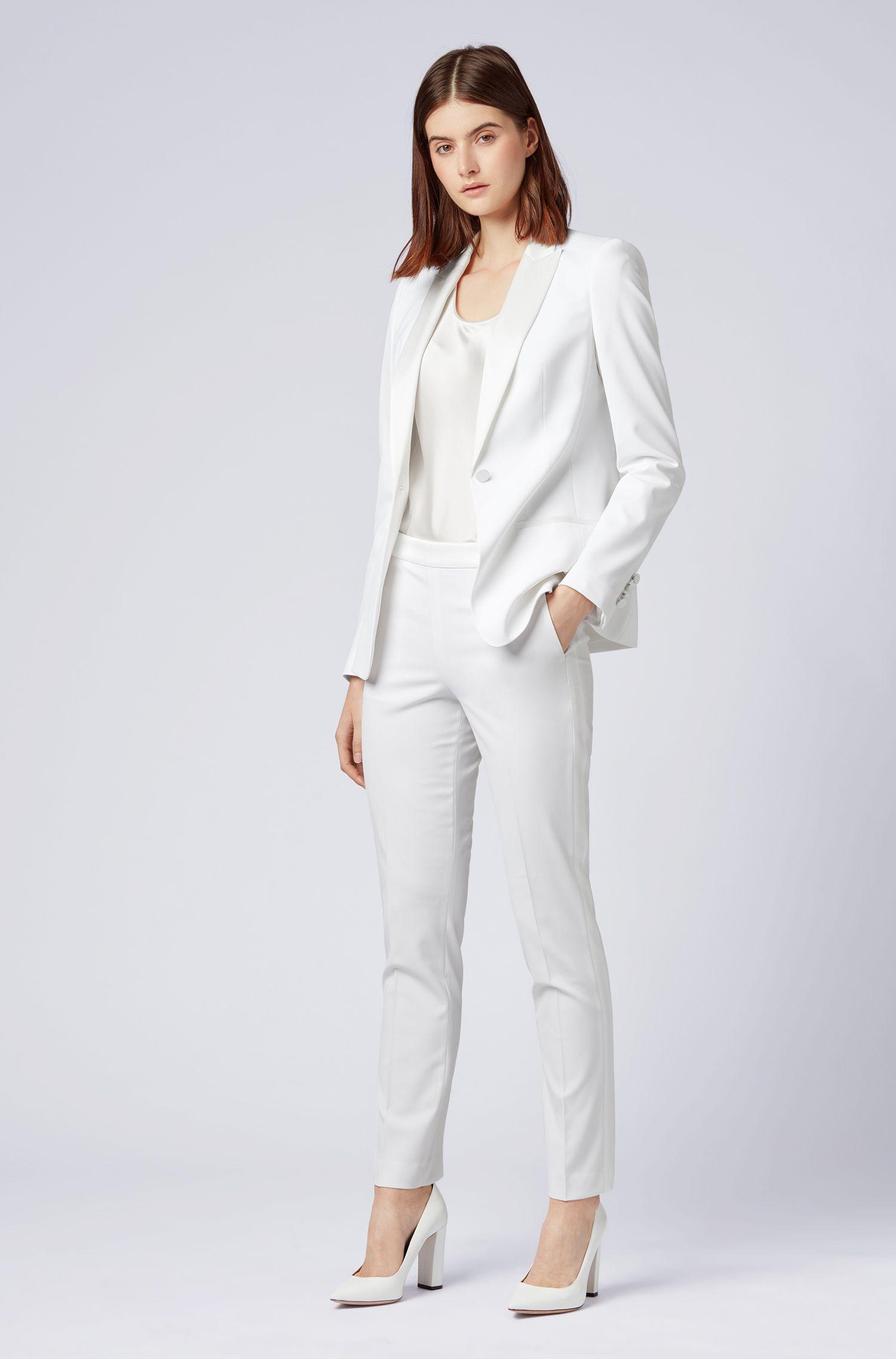 BOSS Wool Highwaisted Suit Pants With Satin Trims in Natural Lyst