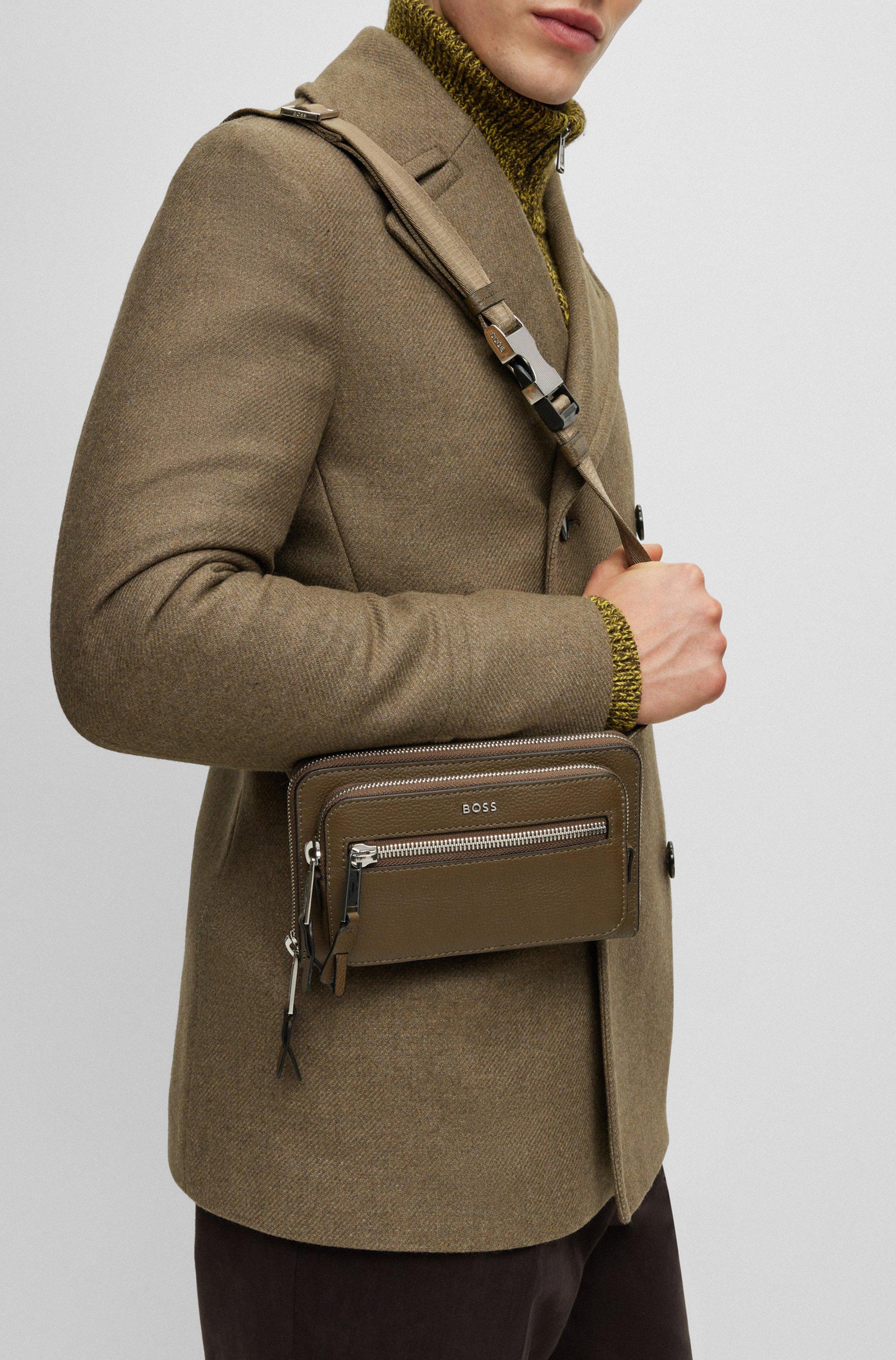 BOSS Crossbody Bag In Grained Leather With Logo Lettering in Brown for Men Lyst