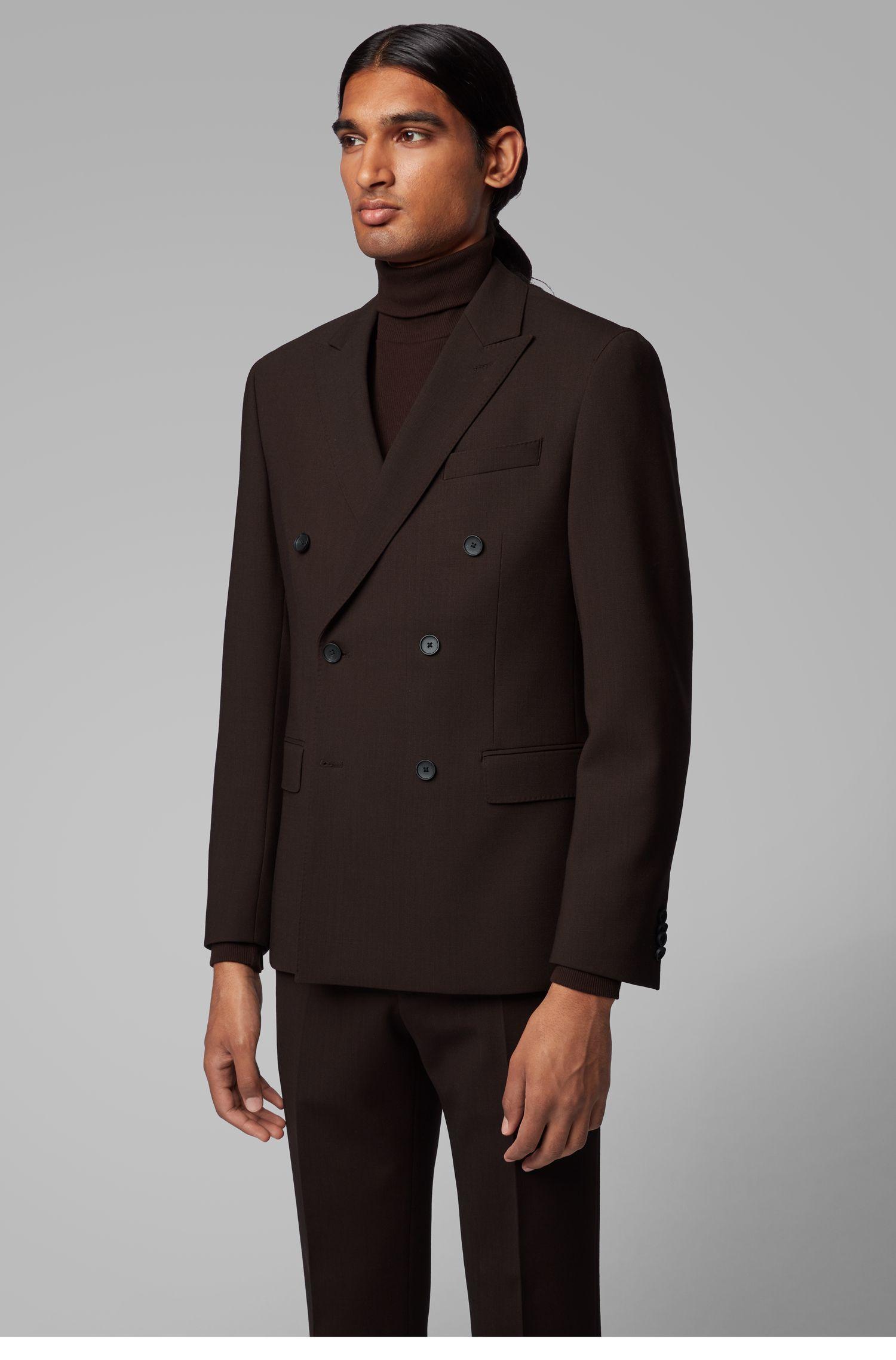 BOSS by HUGO BOSS Slim-fit Double-breasted Suit In Stretch Virgin Wool in  Dark Brown (Brown) for Men - Lyst
