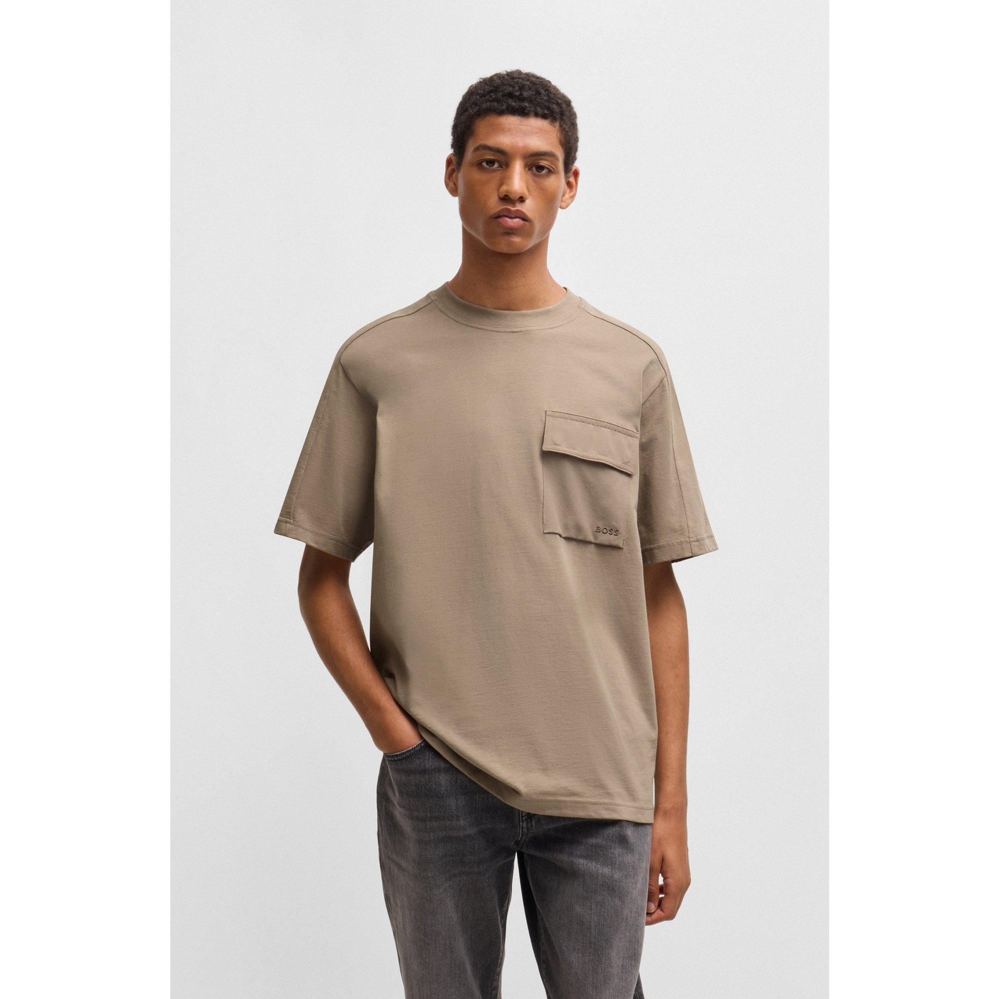 BOSS Cotton Jersey T Shirt With Branded Cargo Pocket in Brown for Men Lyst UK