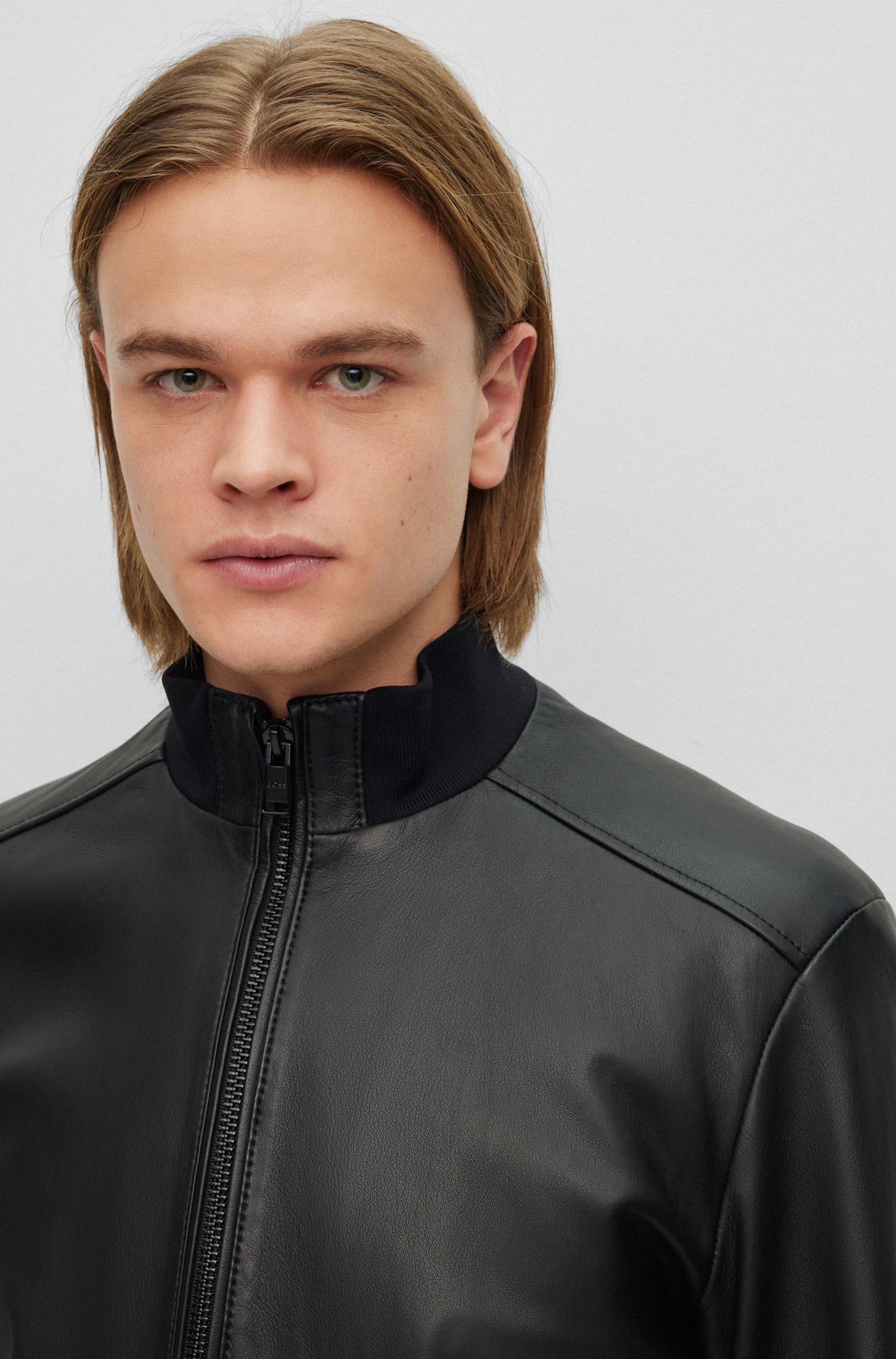 BOSS by HUGO BOSS Nappa-leather Bomber Jacket With Wing Collar in Black for  Men | Lyst
