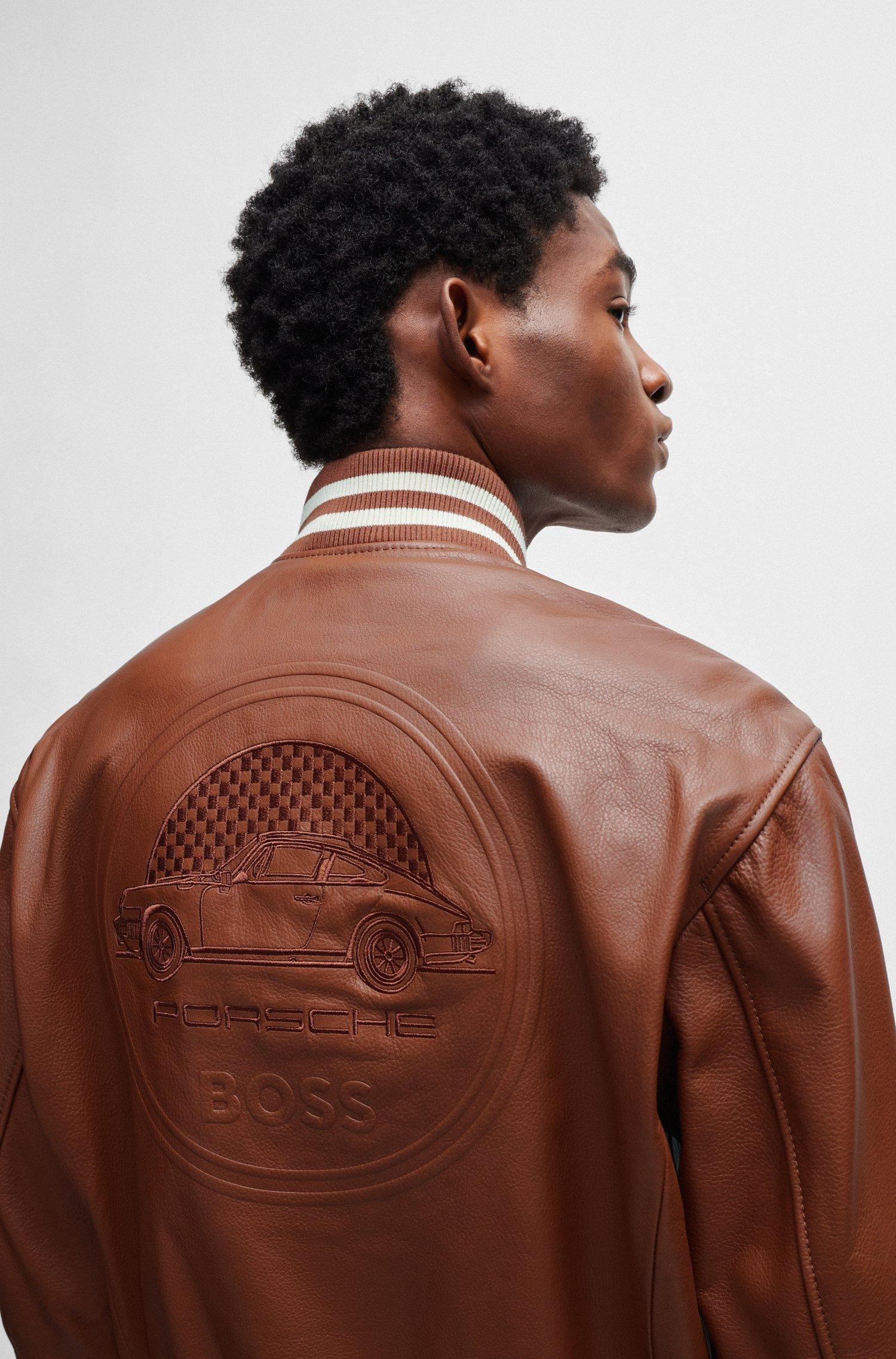 Hugo boss tan leather jacket best sale
