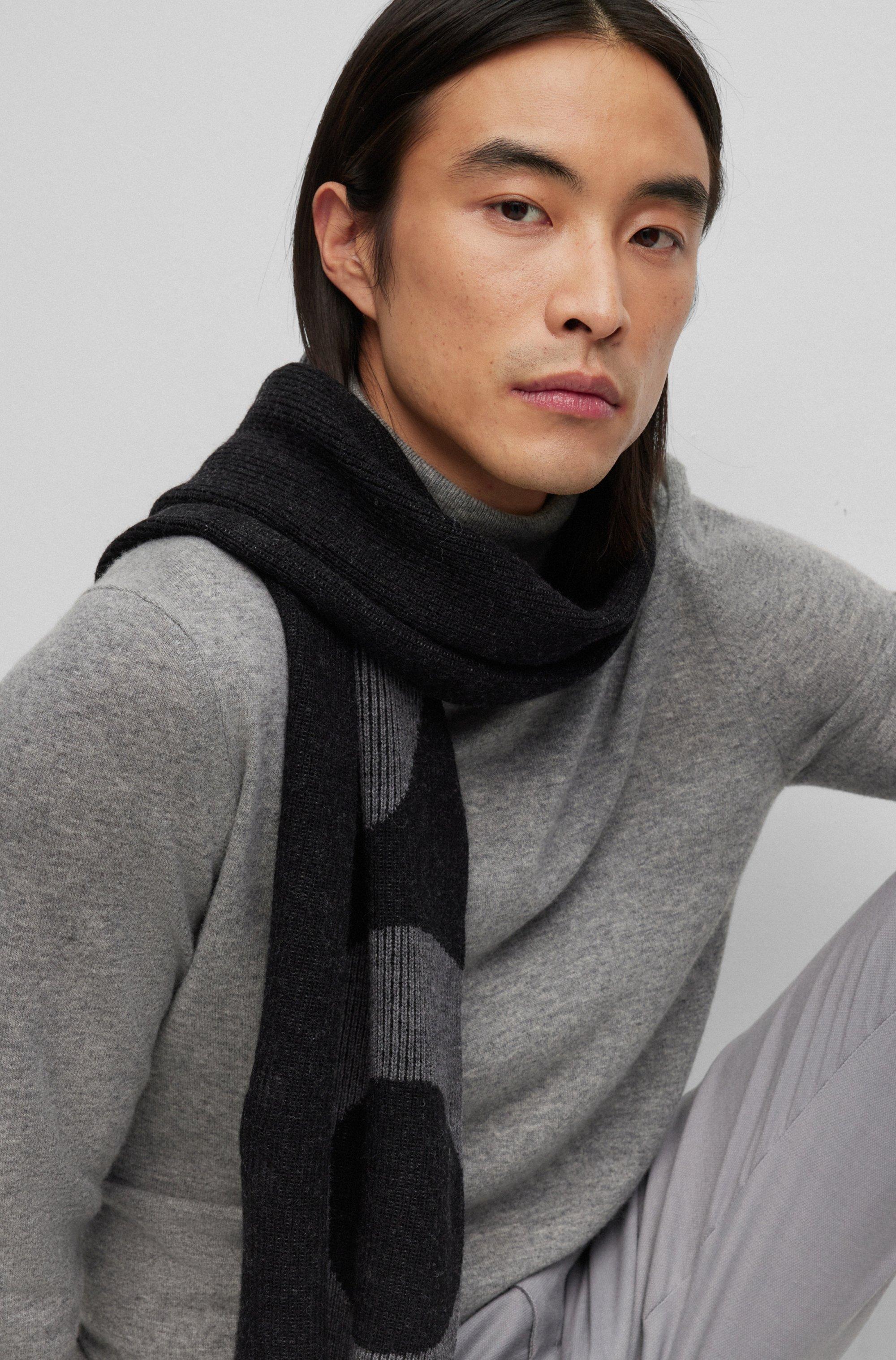 BOSS by HUGO BOSS Pure-wool Scarf With Structured Logo in Black for Men |  Lyst