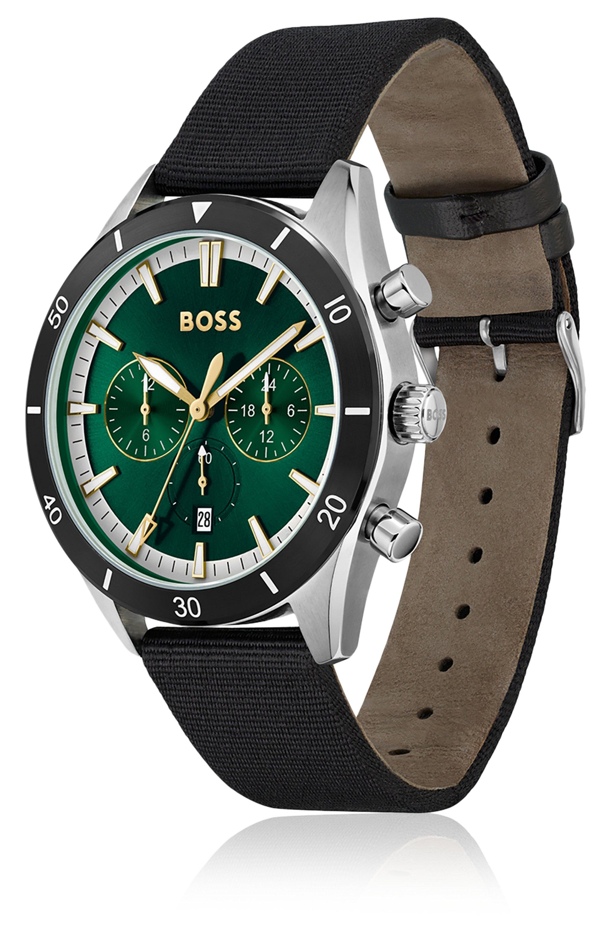 BOSS by HUGO BOSS Green-dial Watch With Contrasting Bezel And Woven Strap  Men's Watches for Men | Lyst