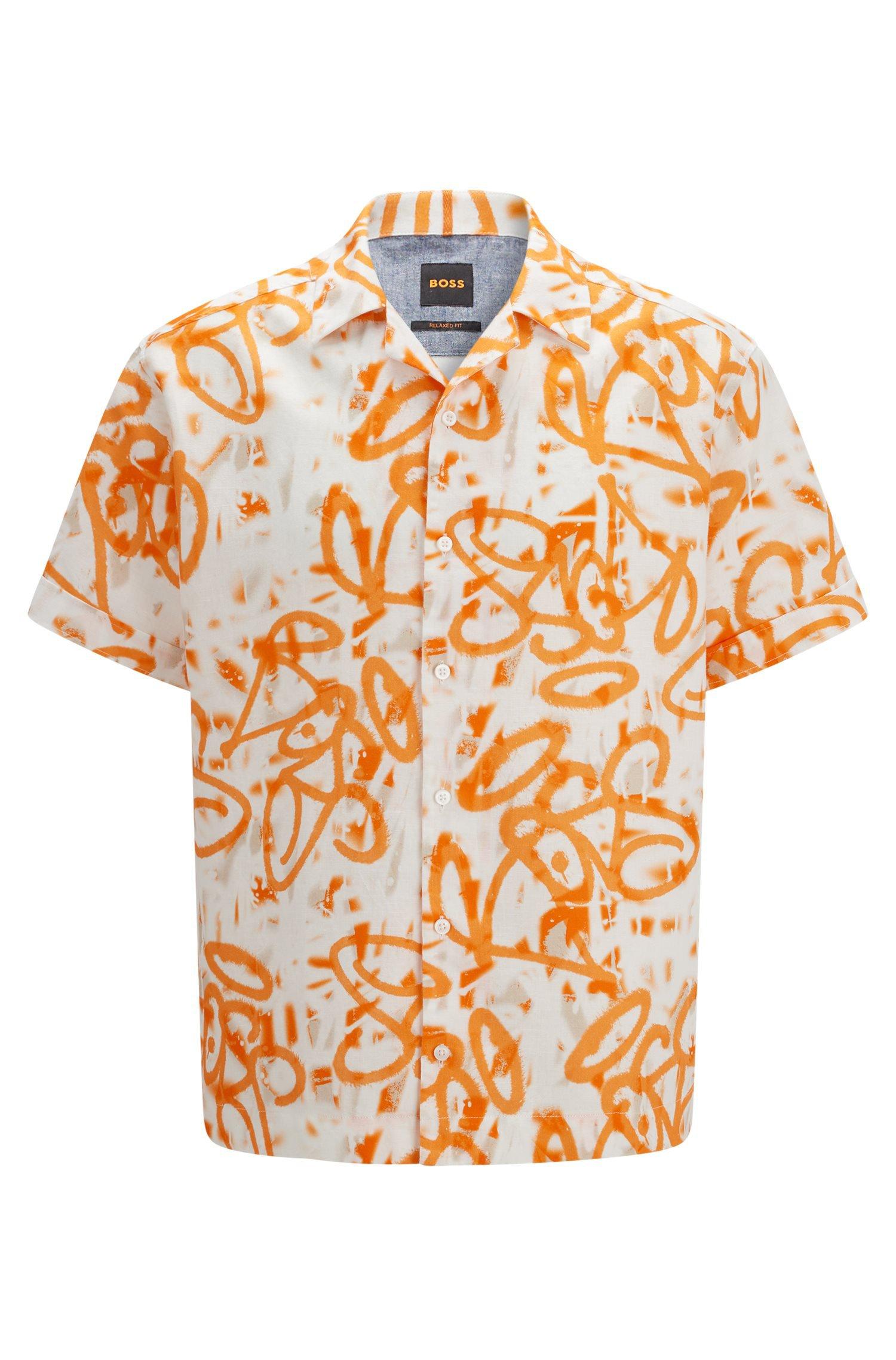 BOSS by HUGO BOSS Relaxed-fit Short-sleeved Shirt With Graffiti Artwork in  Orange for Men | Lyst UK