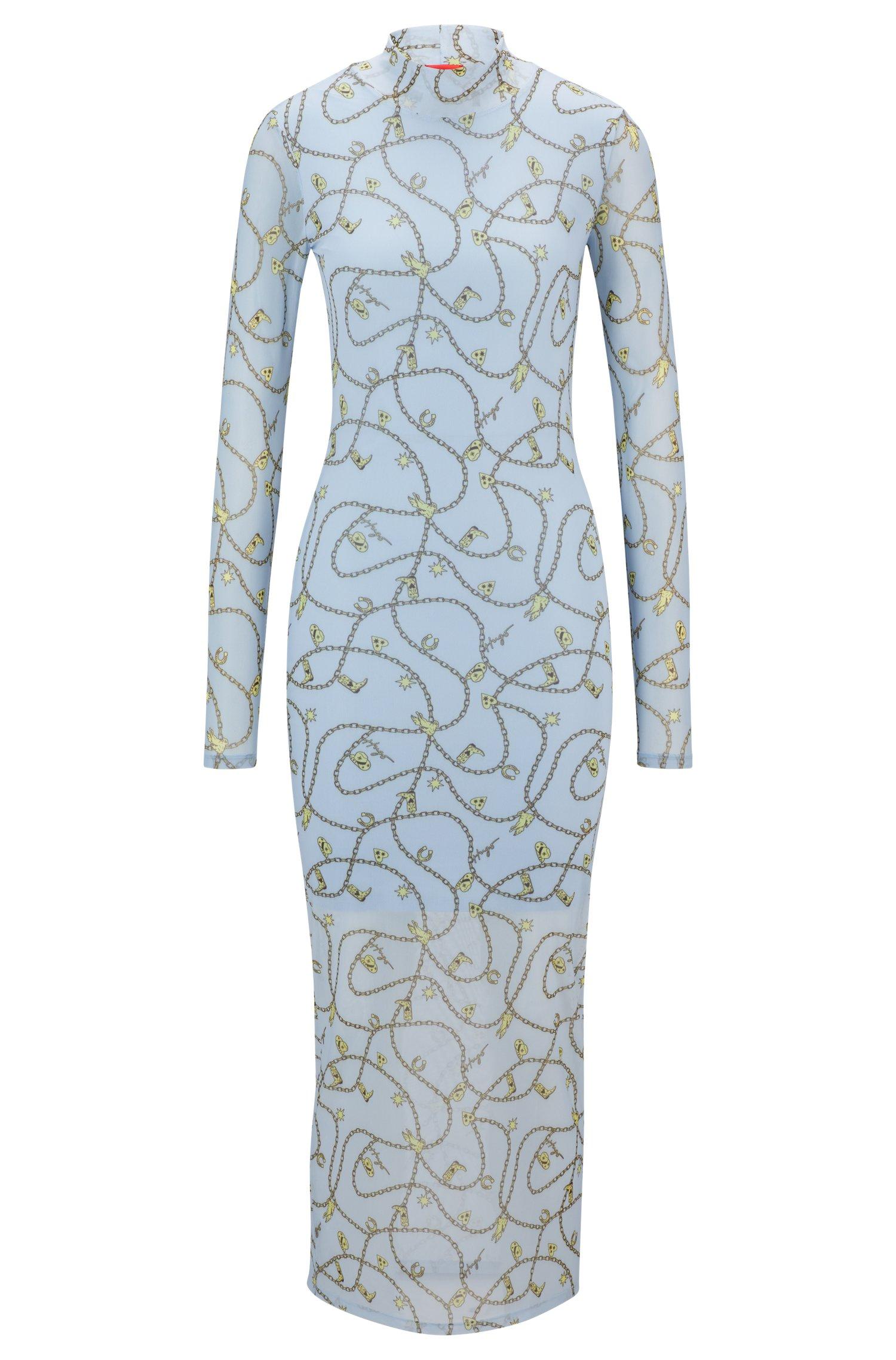 HUGO chain-print draped dress - Blue