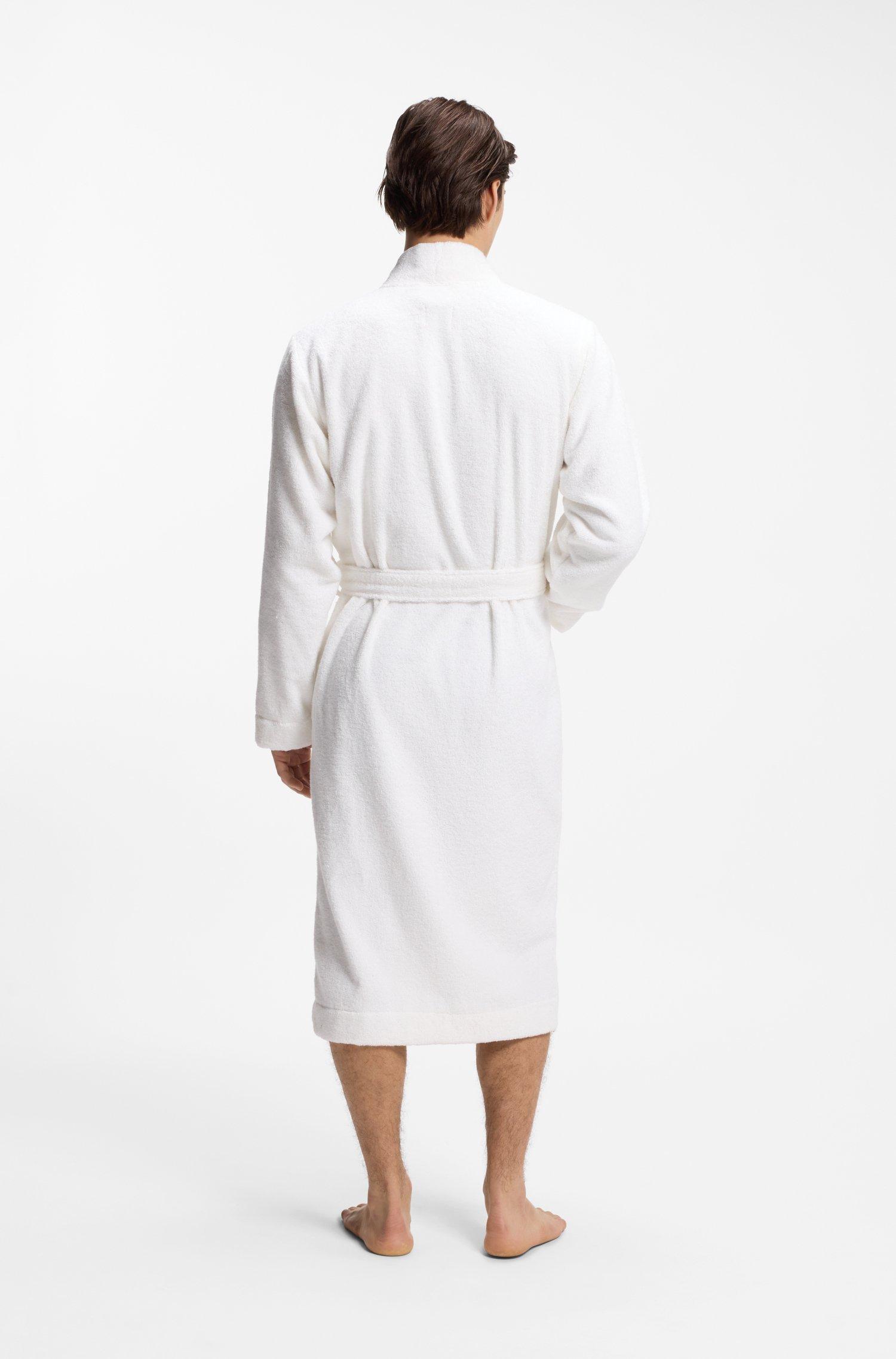 HUGO Herren Terry Gown Hooded Morgenmantel Aus Baumwoll-Terry Mit Rotem Logo-Label, Schwarz 1,M