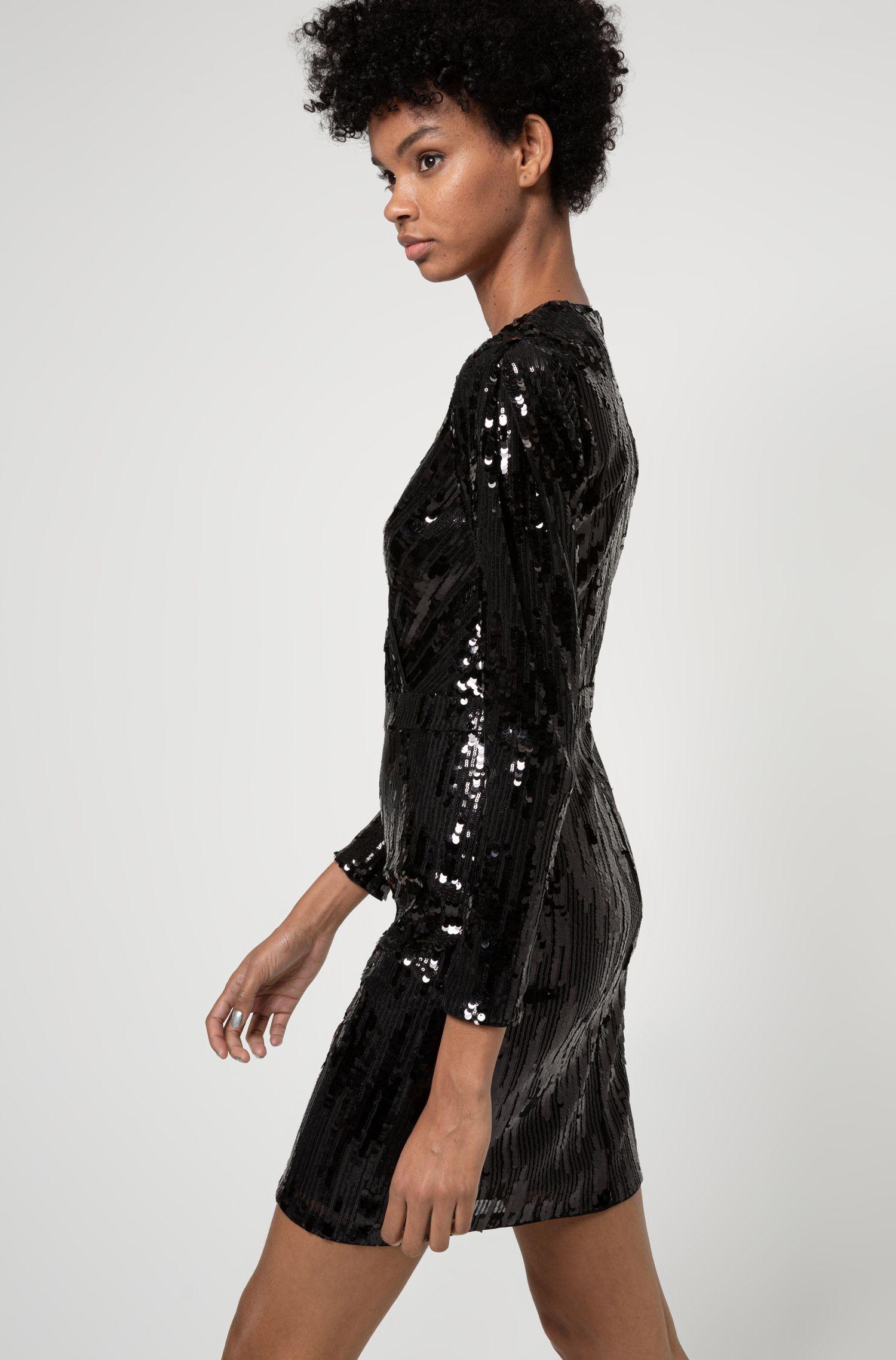 BOSS by Hugo Boss Long Sleeve Sequin Dress With Wrap Effect Front in ...