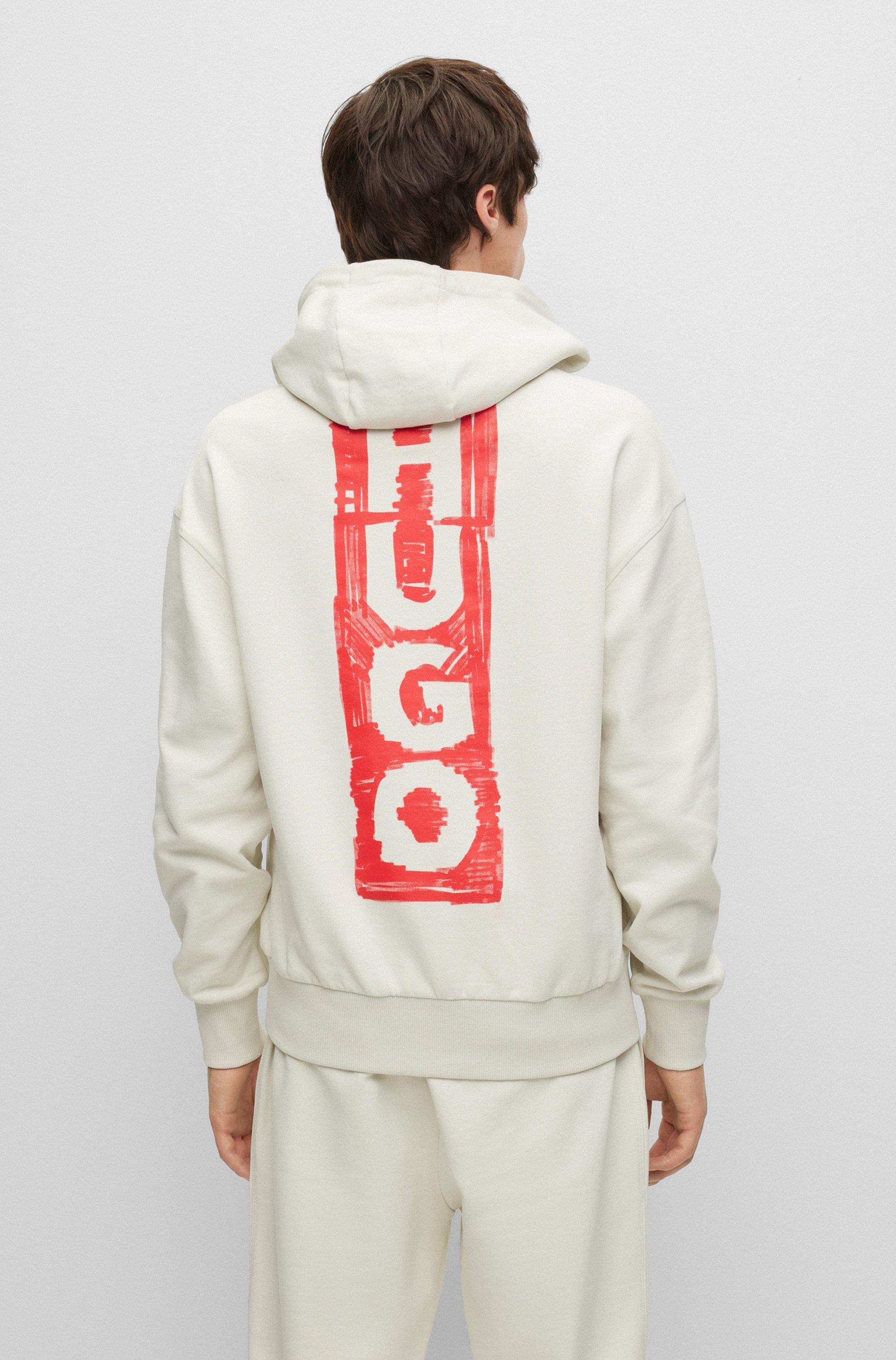 HUGO - Sweat à capuche Relaxed Fit en coton à logo contrastant