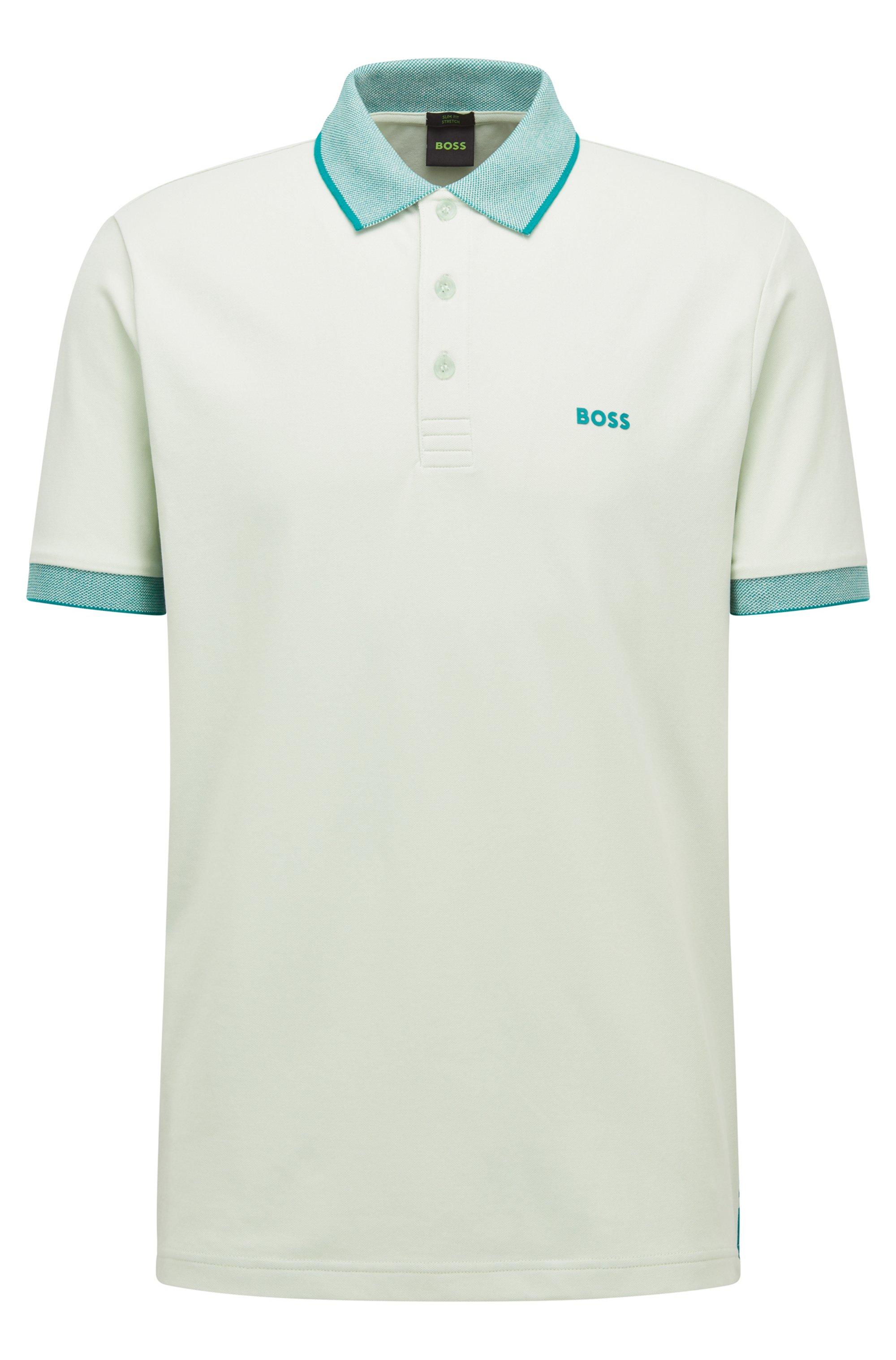 BOSS by HUGO BOSS Cotton-blend Slim-fit Polo Shirt With Logo Inserts- Light  Green Men's Polo Shirts Size Xl for Men | Lyst