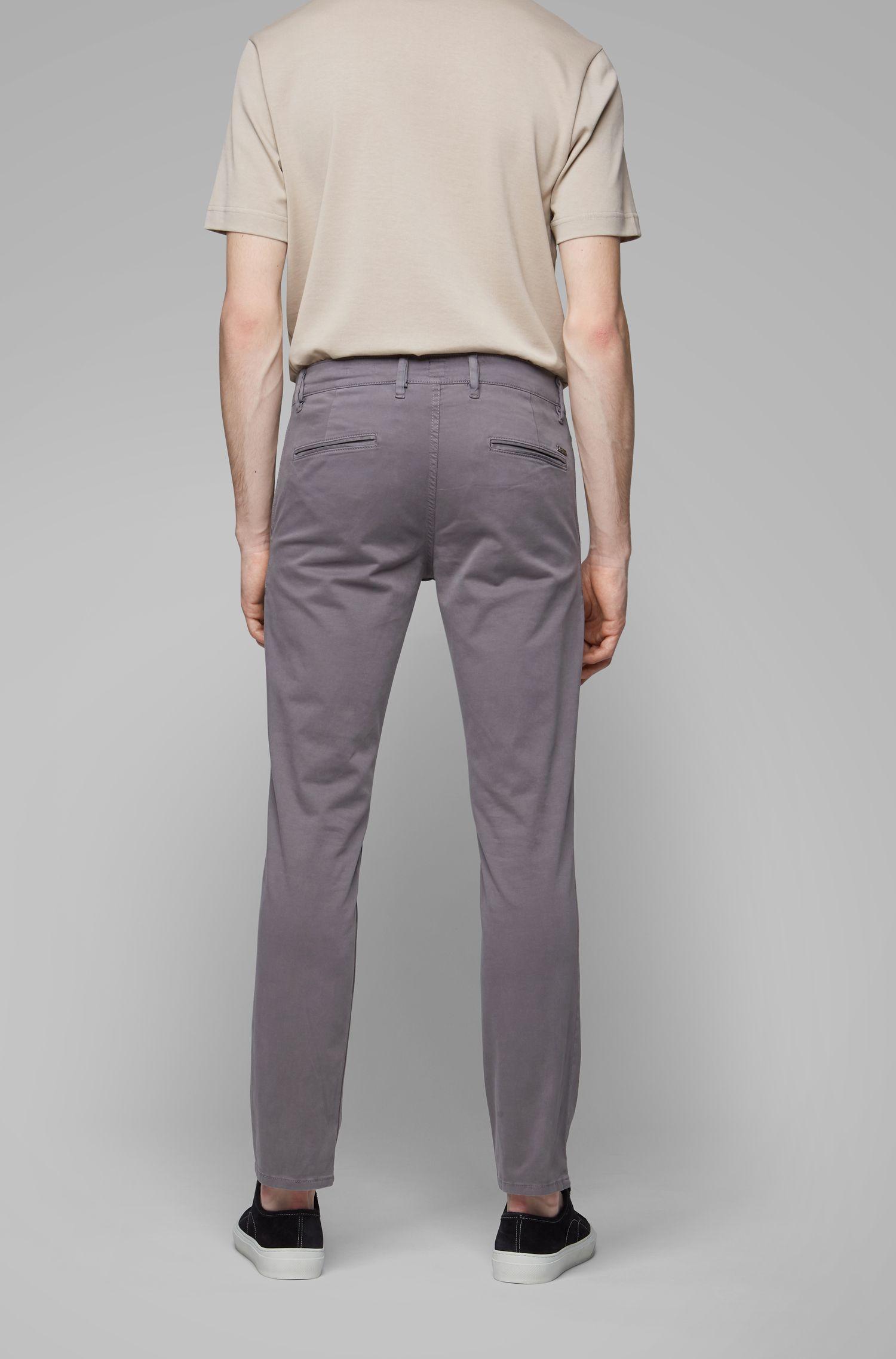 BOSS Slimfit Casual Chinos In Brushed Stretch Cotton in Dark Grey
