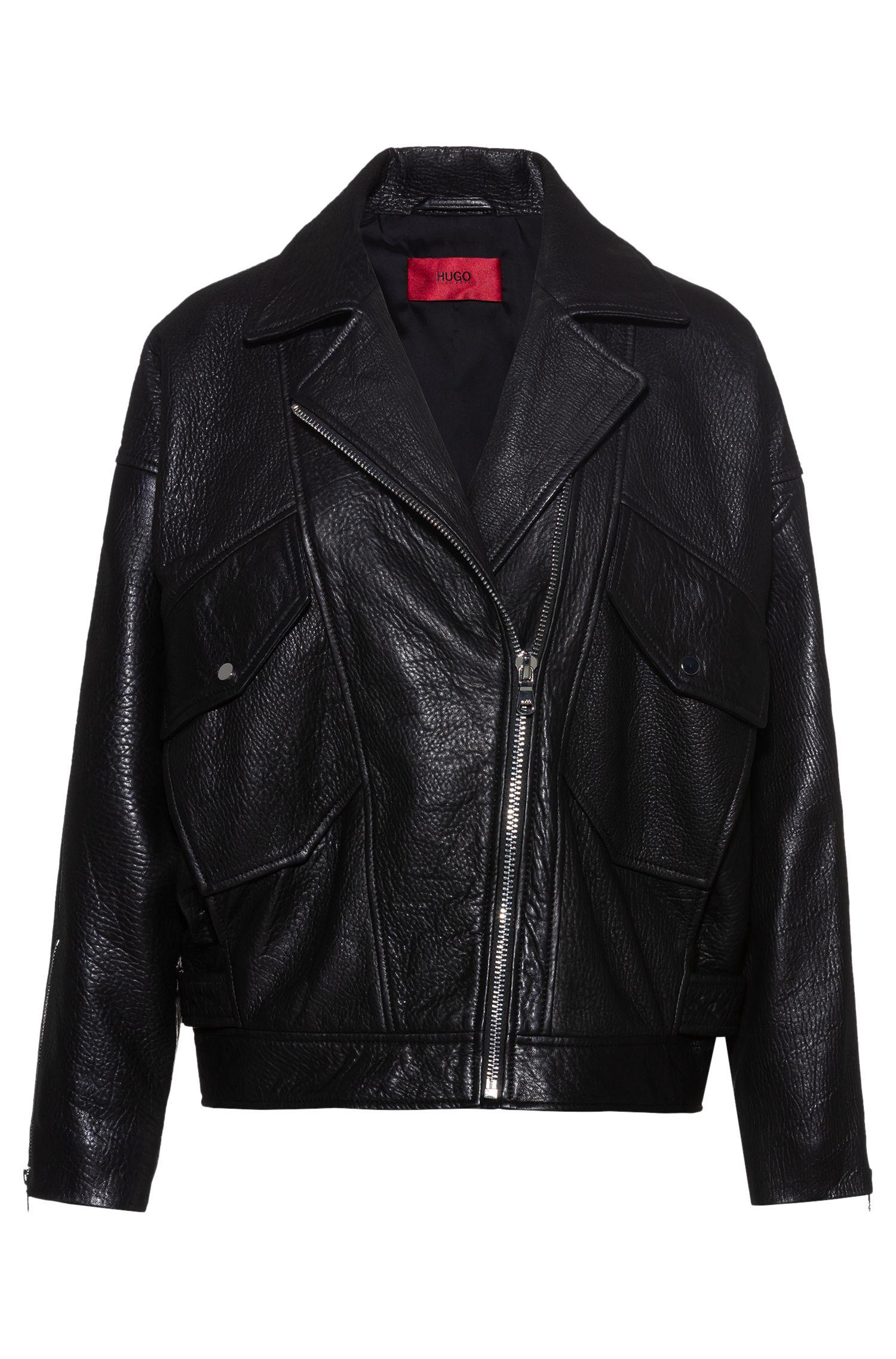 BOSS by Hugo Boss Relaxed Fit Biker Jacket In Grained Nappa Leather in