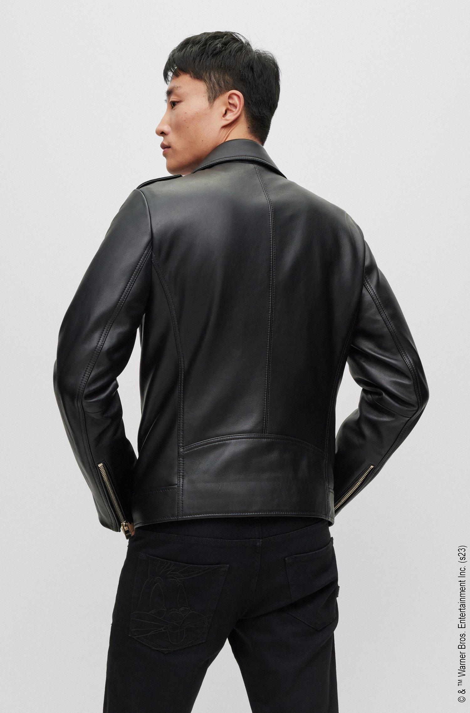 BOSS Looney Tunes X Asymmetric Leather Jacket With Monogram