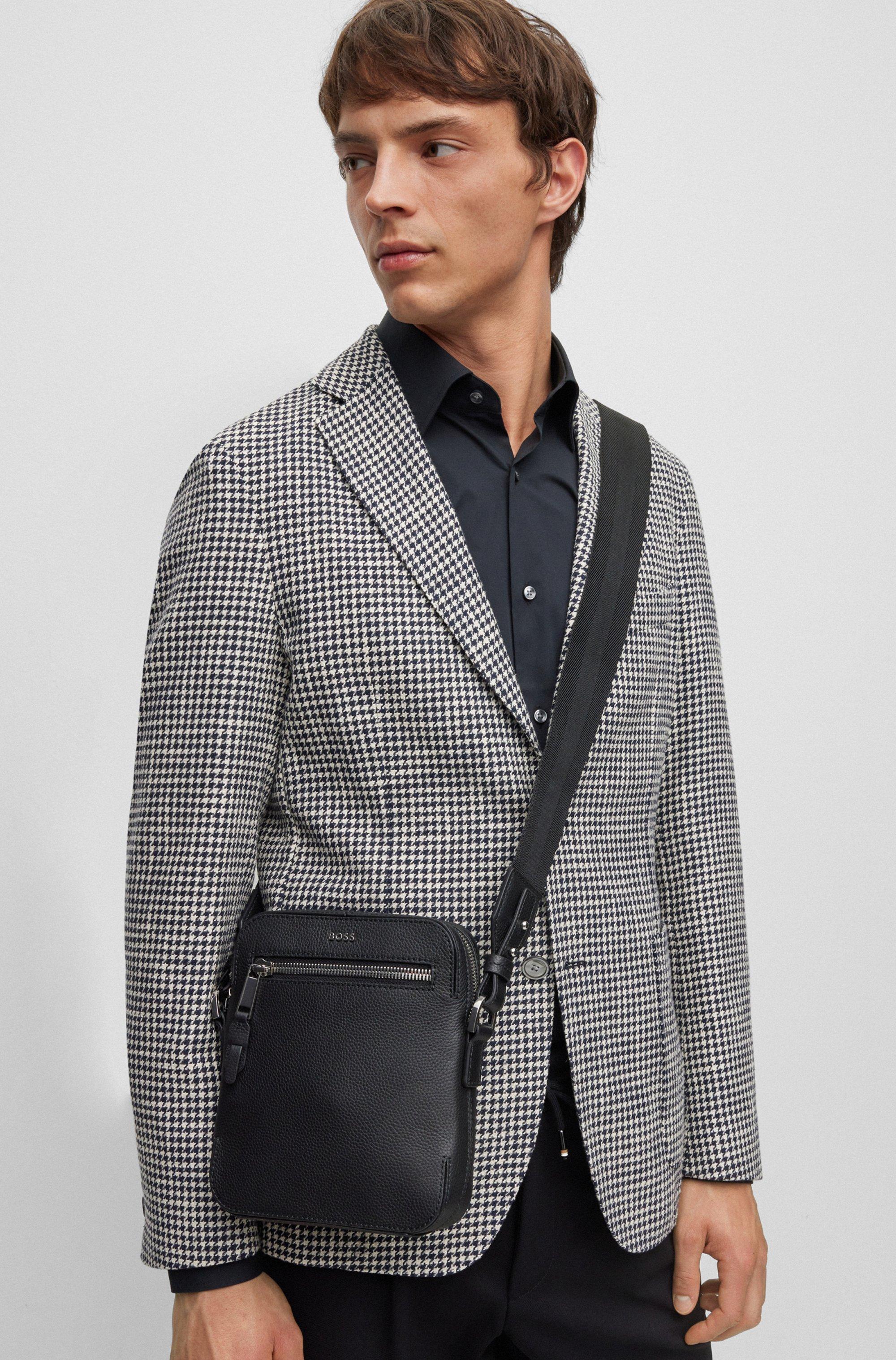 Men's Soft Matte Zip Rectangular Grained Leather Reporter Bag