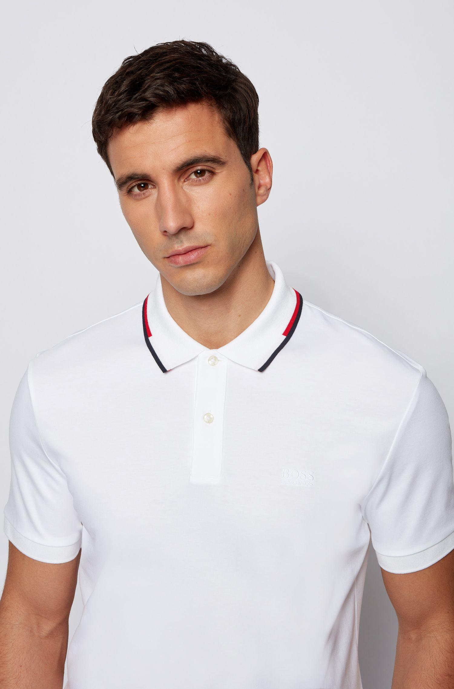 BOSS by Hugo Boss Cotton Regular Fit Polo Shirt With Striped Collar in ...