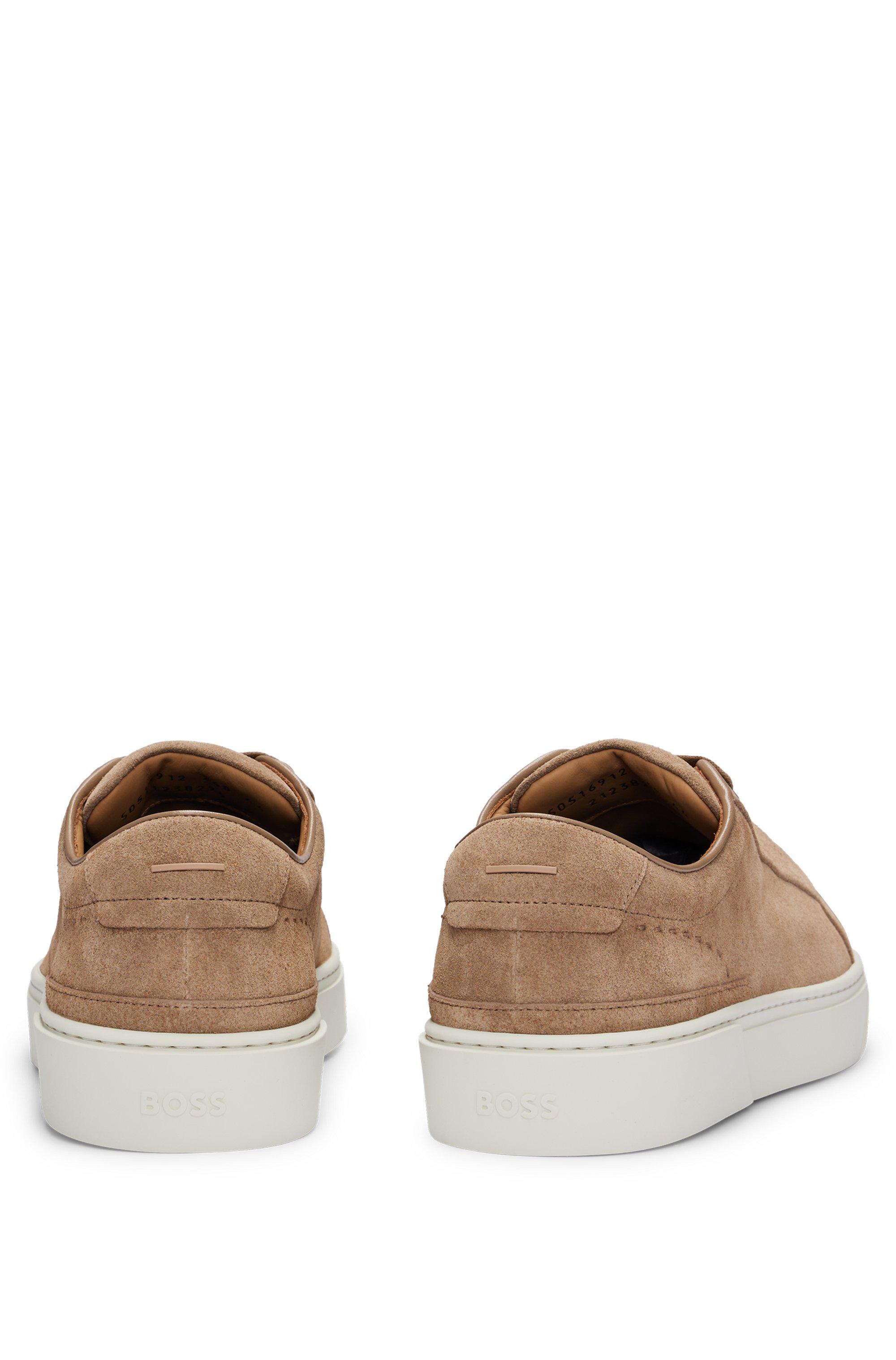BOSS GARY SUEDE LOW-TOP TRAINERS WITH BRANDED LACE LOOP BOSS - Gary trainers in suede with elastic lacing system - Khaki main image 4