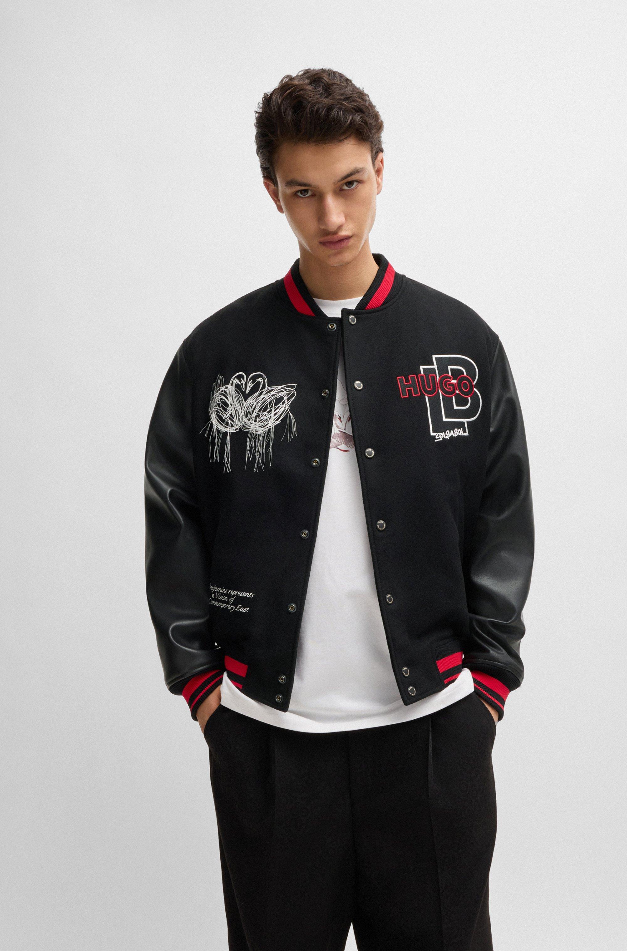 LES BENJAMINS ボンバージャケット HUGO X Les Benjamins Bomber Jacket With Special Graphics in Black