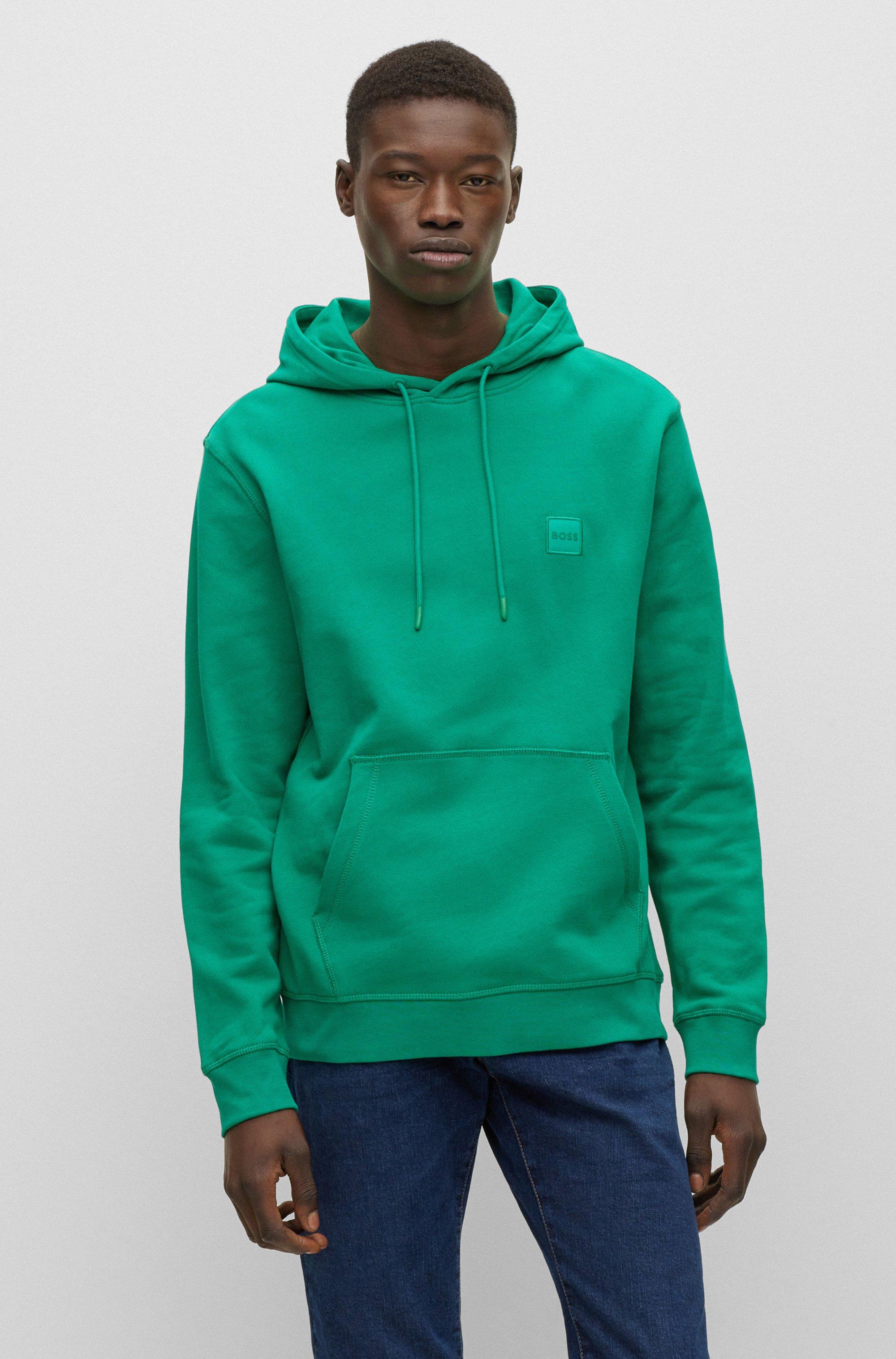 BOSS by HUGO BOSS French-terry-cotton Hooded Sweatshirt With Logo Patch in  Green for Men | Lyst