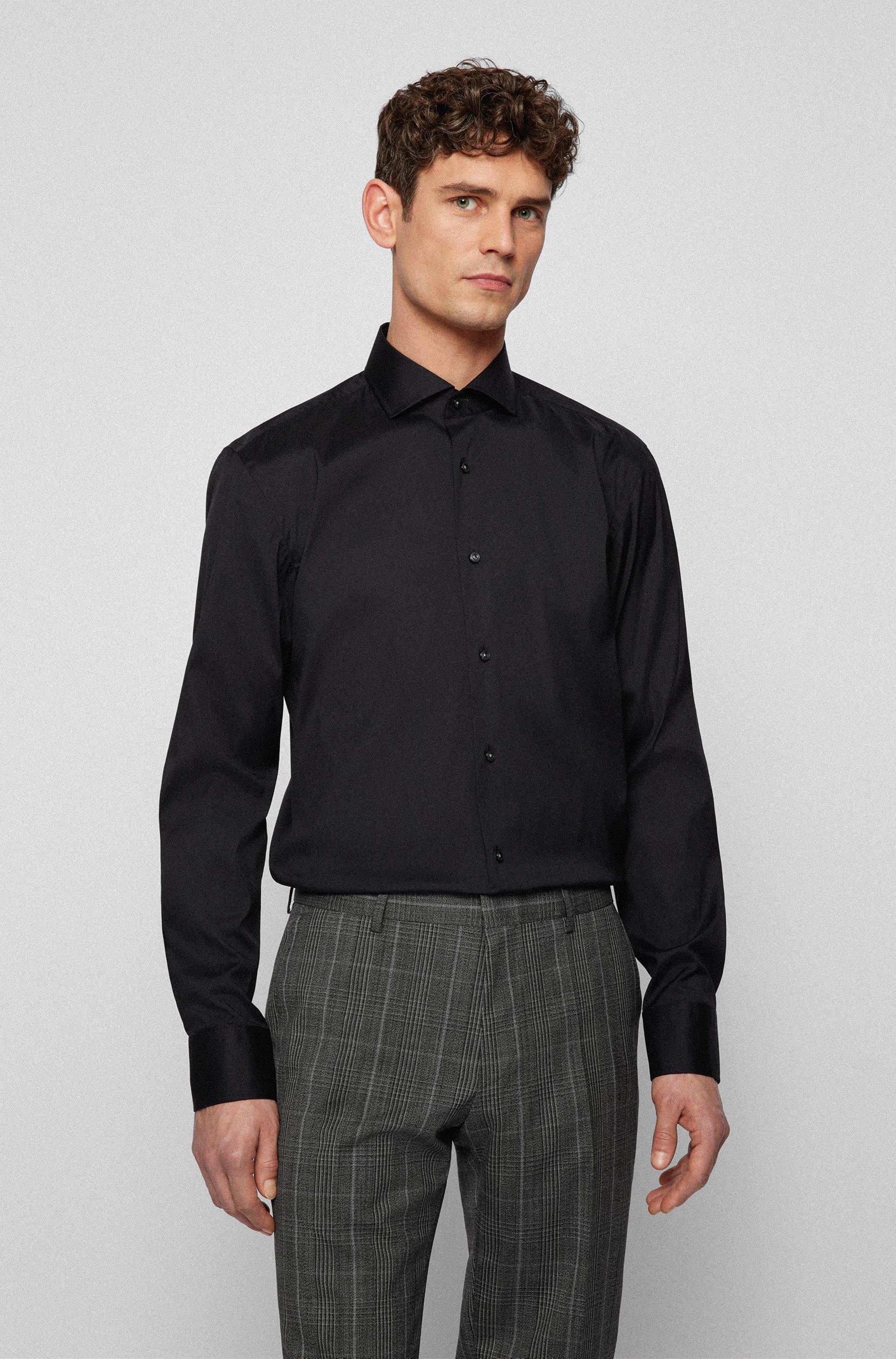 BOSS by HUGO BOSS Slim-fit Shirt In Easy-iron Cotton-blend Poplin in Black  for Men | Lyst