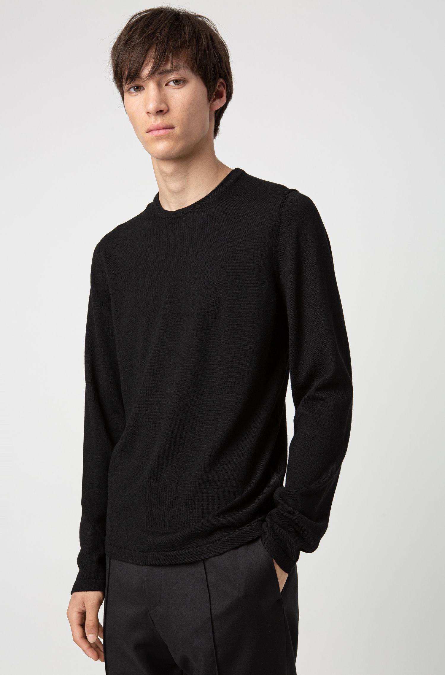 HUGO Crew-neck Sweater In Merino Wool in Black for Men - Lyst