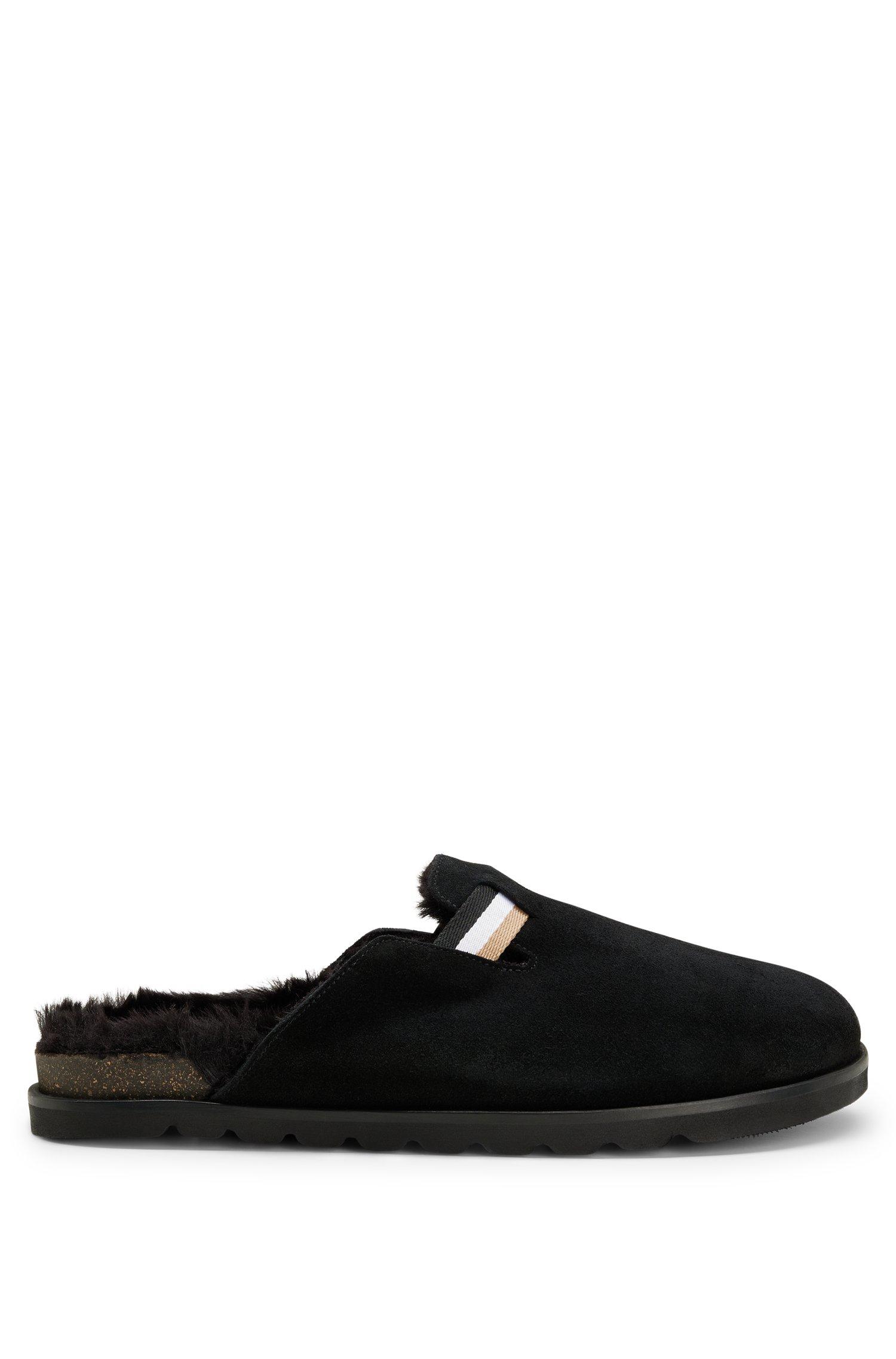 BOSS by HUGO BOSS Suede Mules With Signature-stripe Trim And Eva Outsole in  Black for Men | Lyst UK