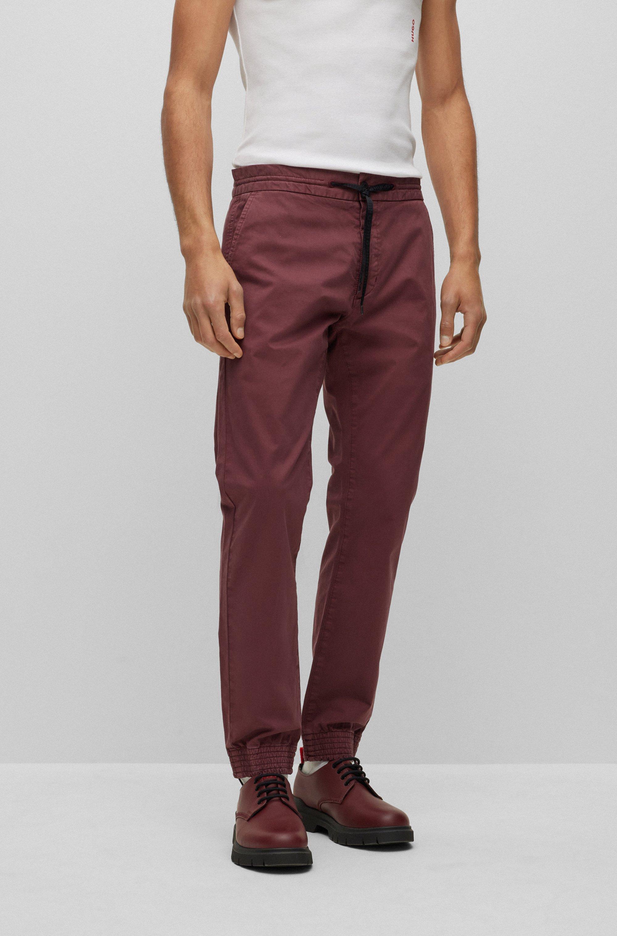 BOSS by HUGO BOSS Cuffed Slim-fit Chinos In Stretch-cotton Gabardine in Red  for Men | Lyst