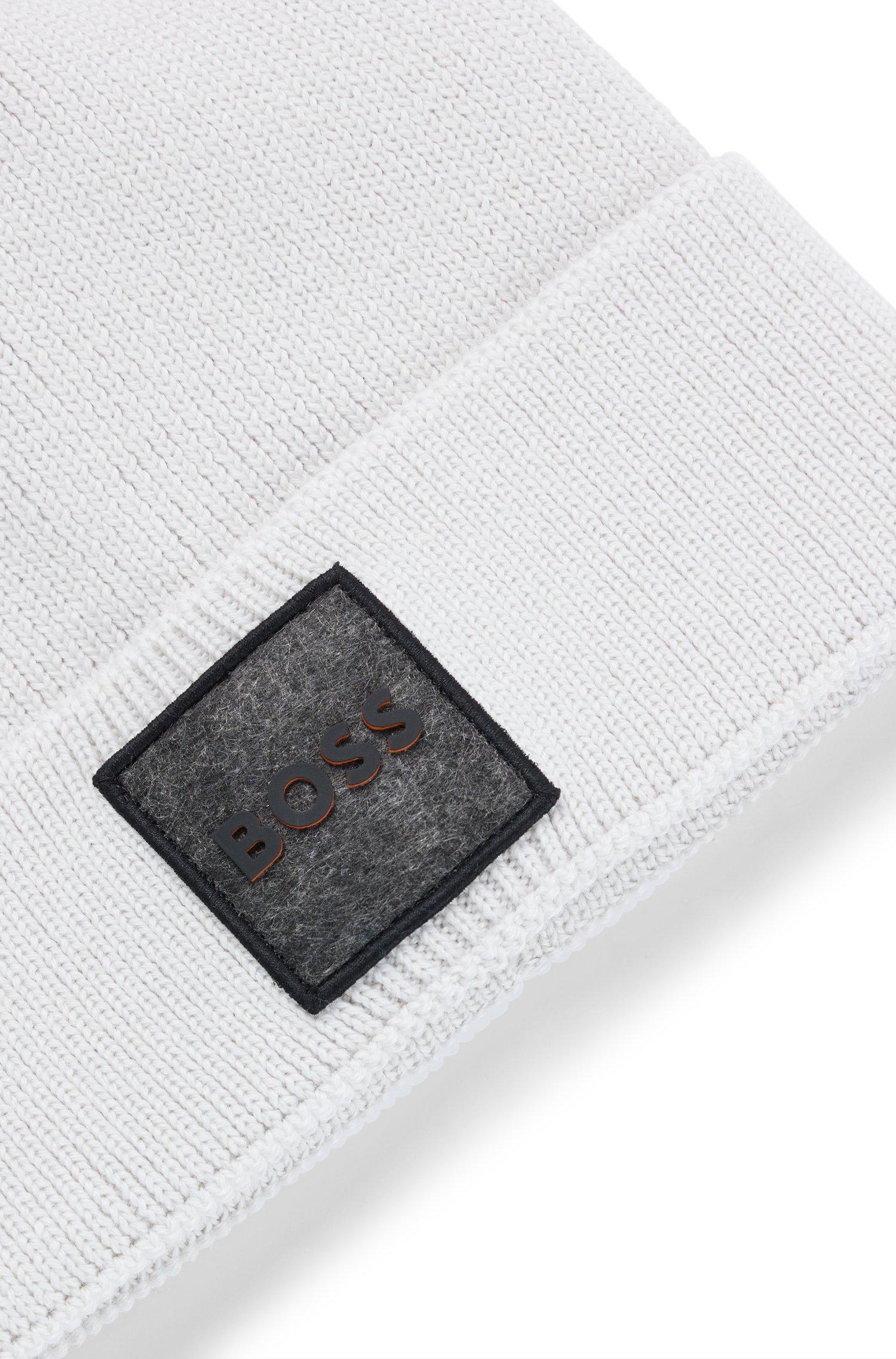 BOSS by HUGO BOSS Beanie Hat With Felt Logo Patch in White for Men | Lyst UK