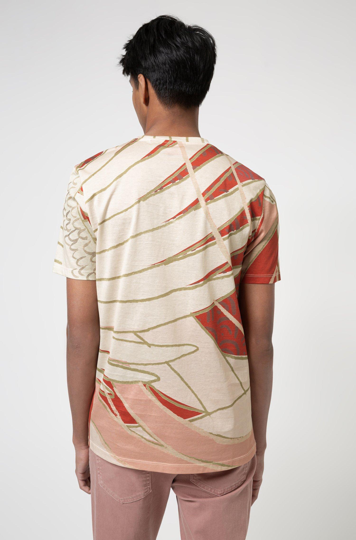 BOSS Mercerised-cotton T-shirt With Japanese-crane Print for Men