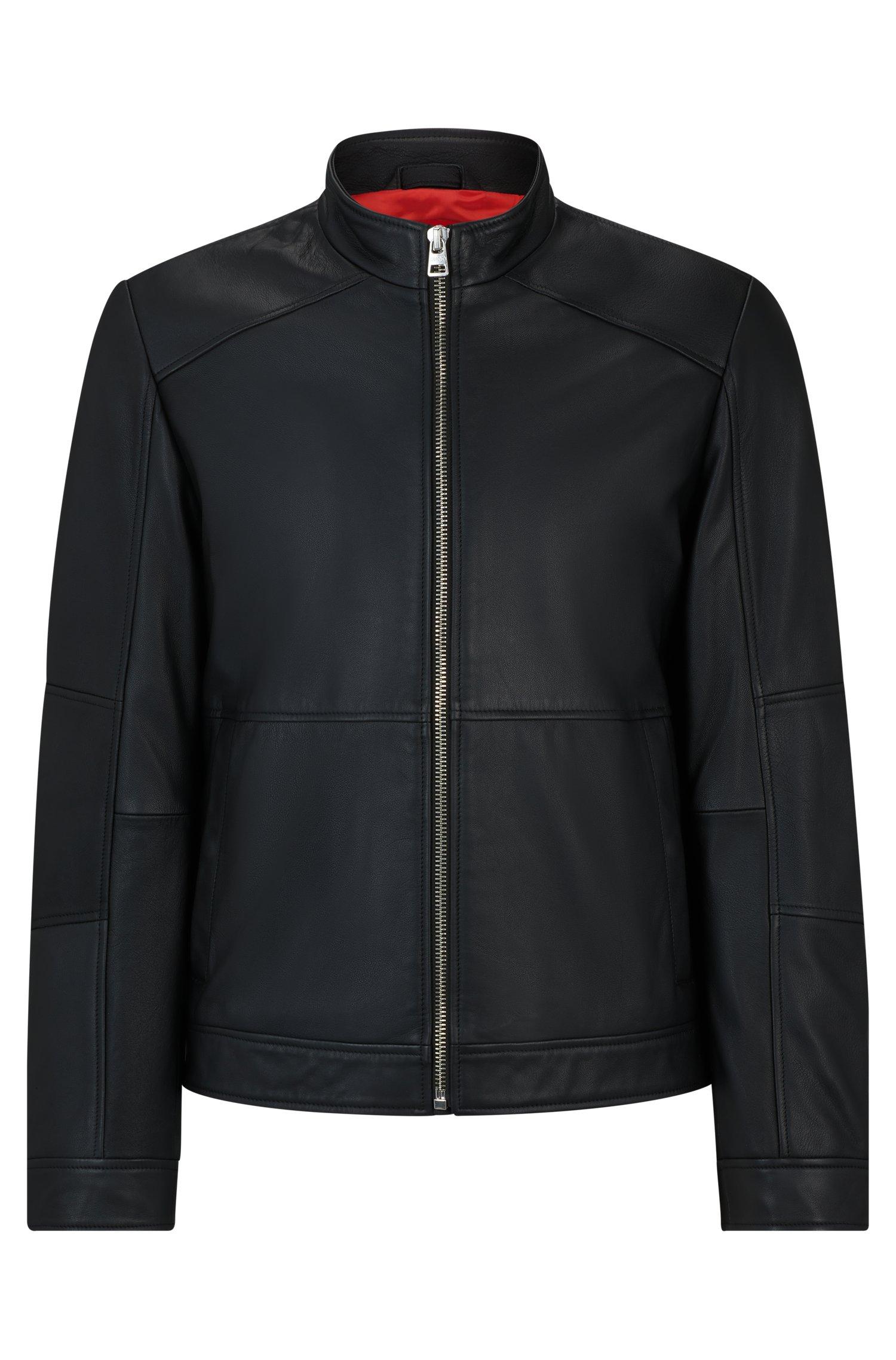 HUGO Extra slim fit Leather Jacket With Red Lining in Black for Men Lyst UK