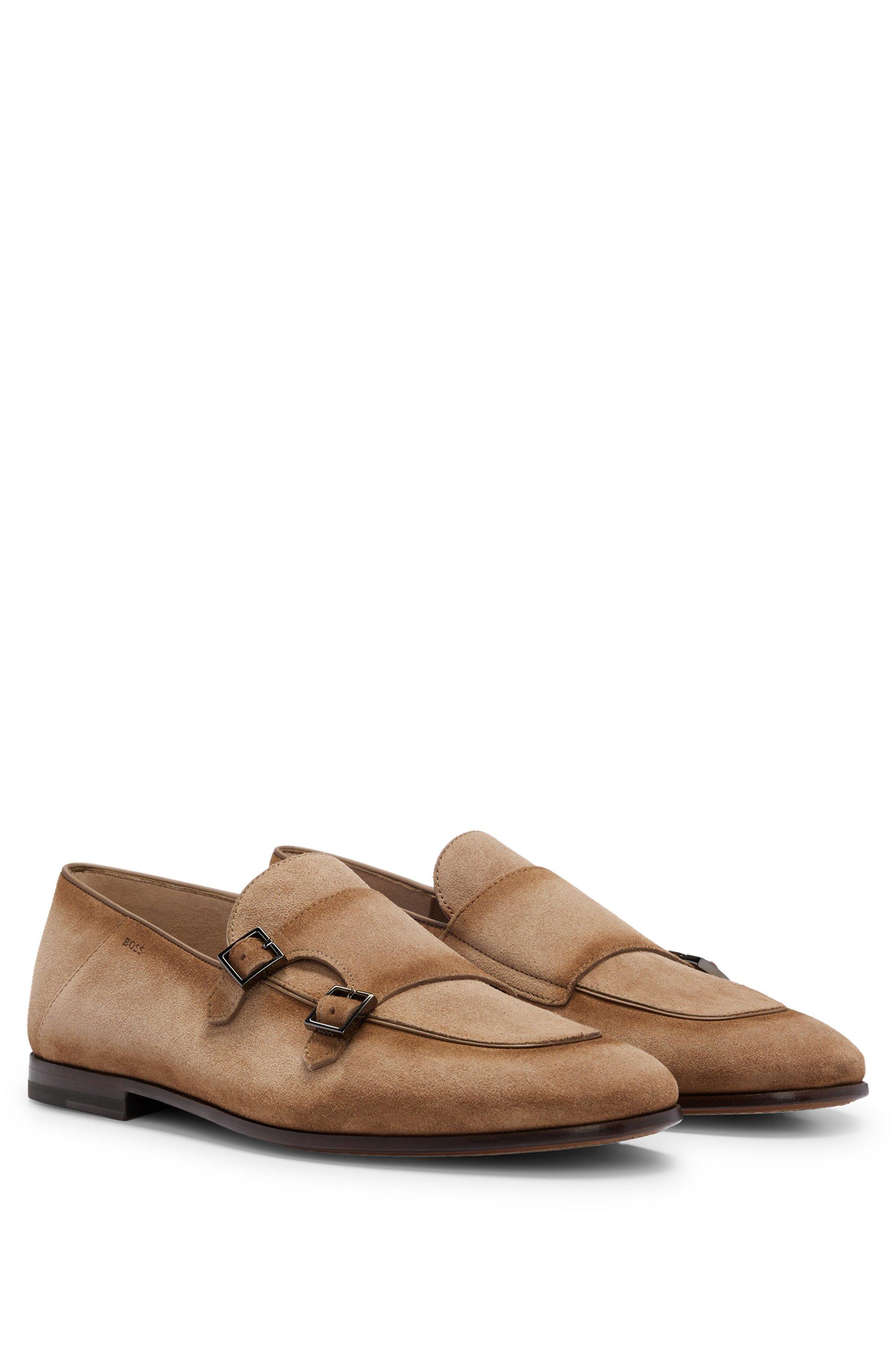verbanning hoesten Boer BOSS by HUGO BOSS Suede Monk Shoes With Double Strap And Branding in Brown  for Men | Lyst