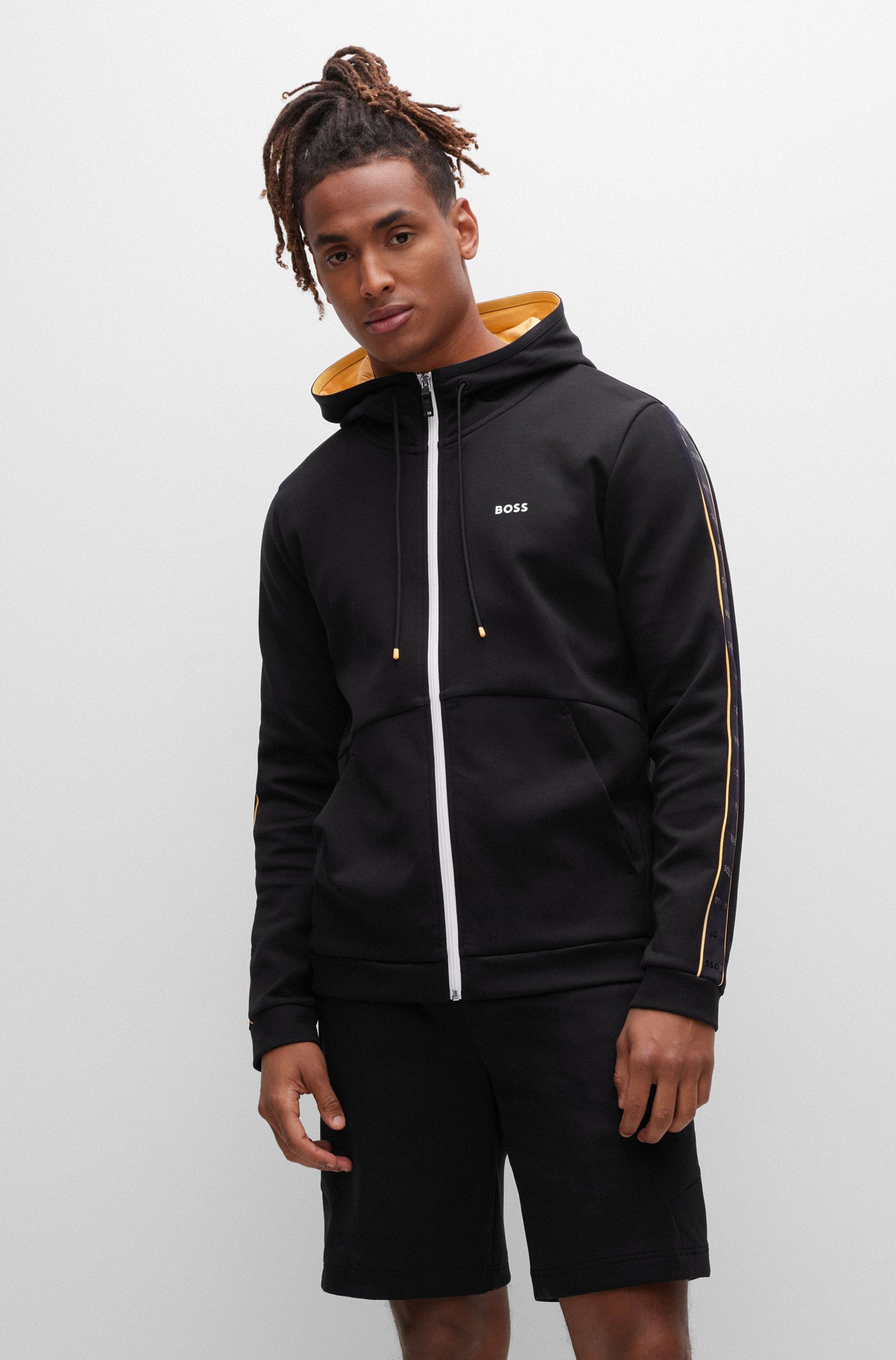 BOSS by HUGO BOSS Cotton-blend Zip-up Hoodie With Logo-tape Inserts in  Black for Men | Lyst