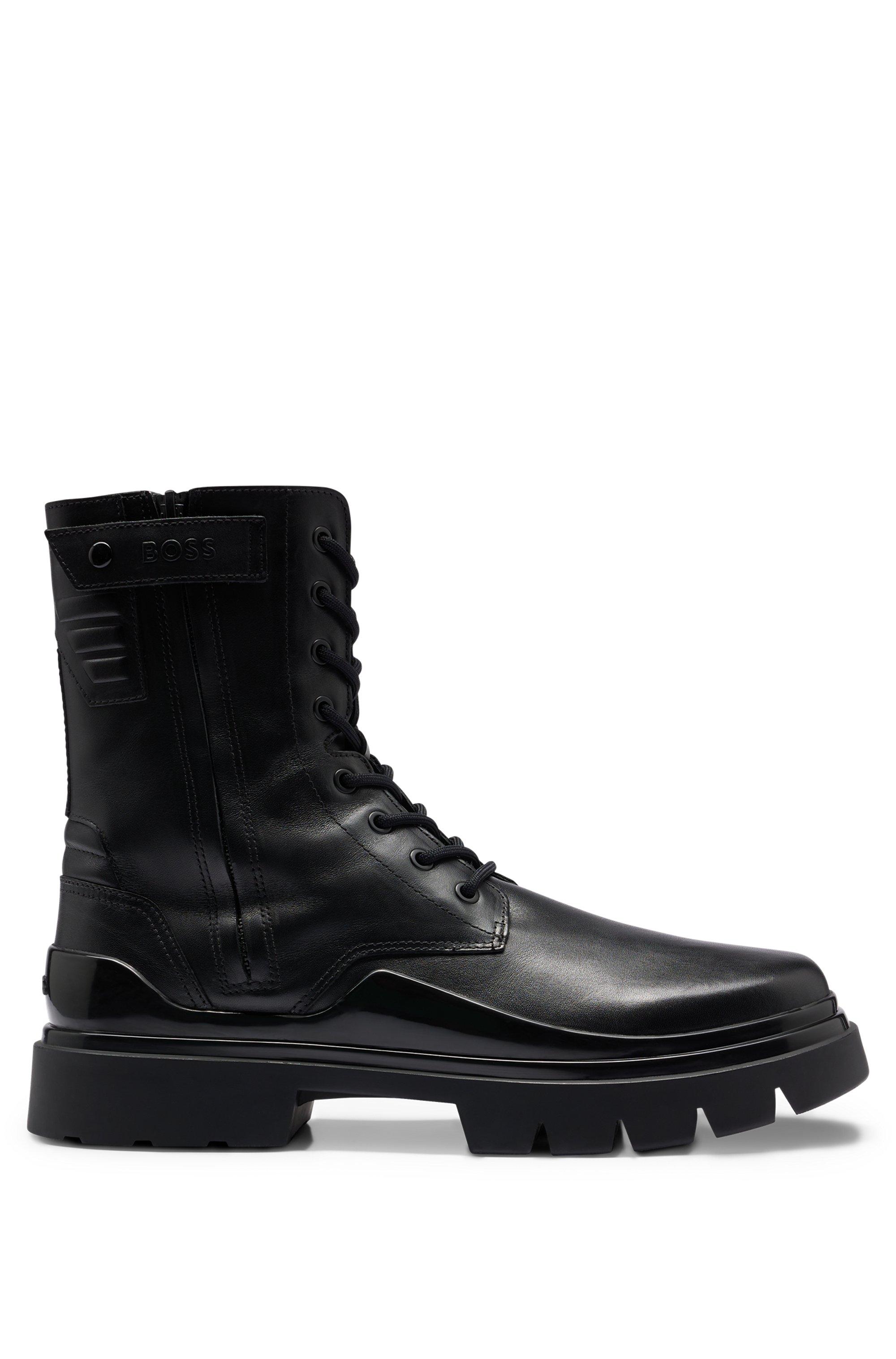 BOSS by HUGO Lace-up Boots Branded Strap in Black Men | Lyst