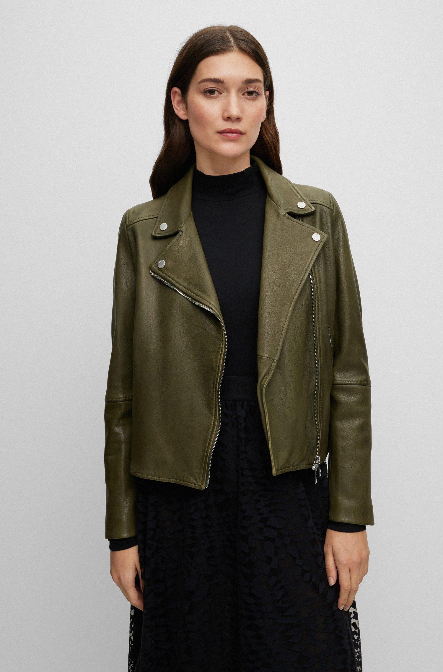 Hugo boss green leather jacket sales