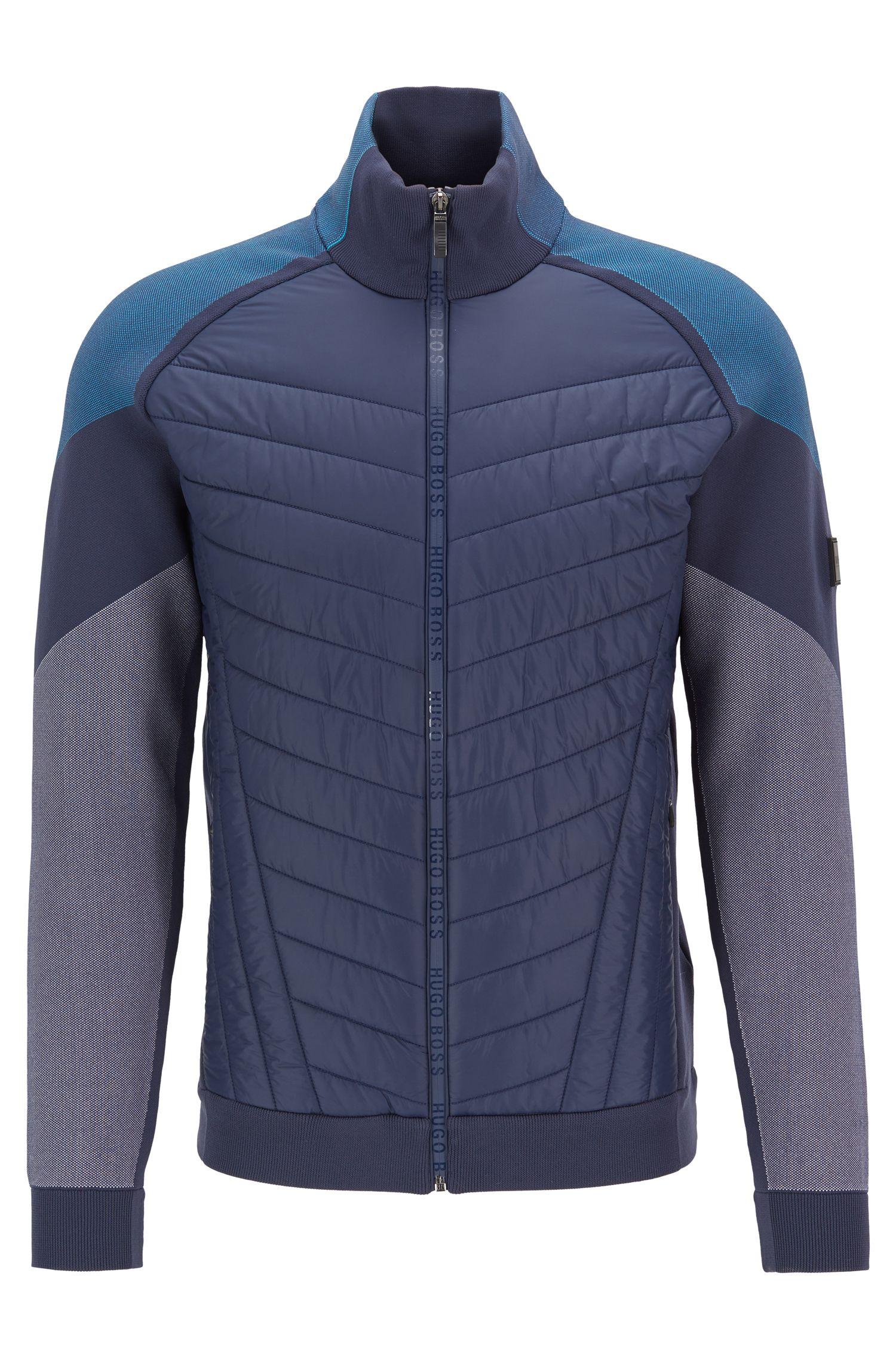 BOSS Cotton Hybrid Jacket With Colorblocking And Logo Zipper in Dark