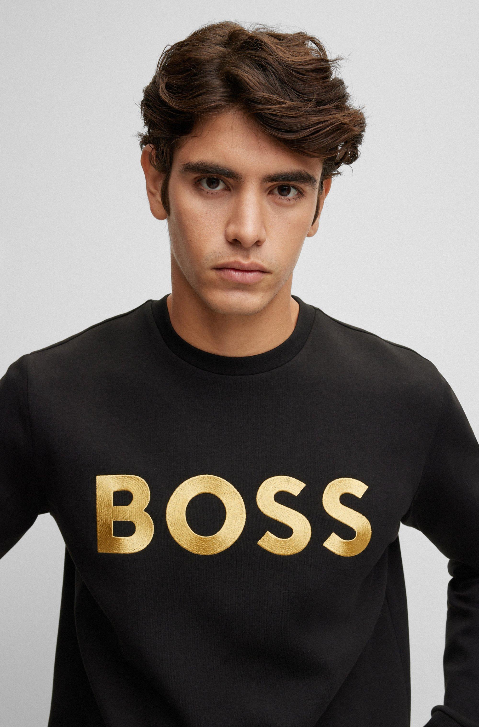 BOSS - Cotton-blend relaxed-fit hoodie with embroidered logo