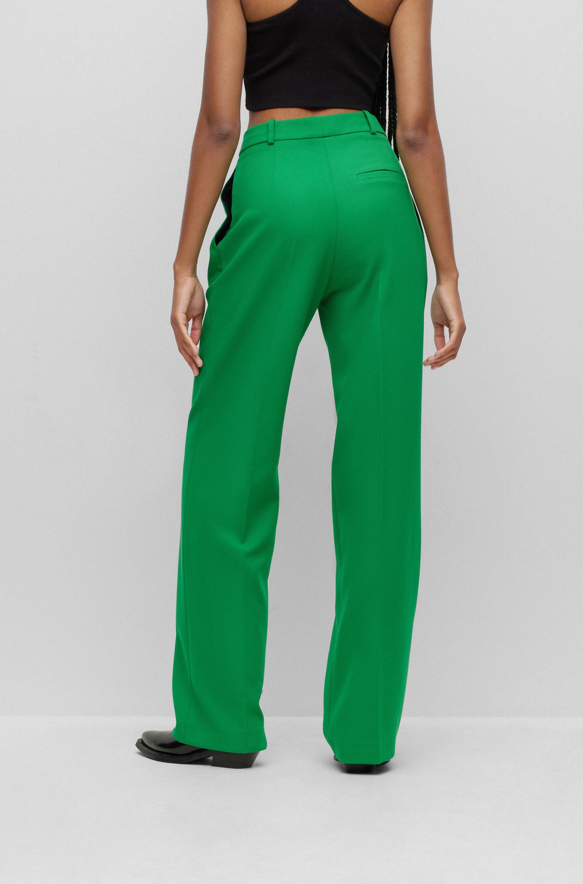 by HUGO BOSS Relaxed-fit Wide-leg Trousers With Front Pleats Green | Lyst