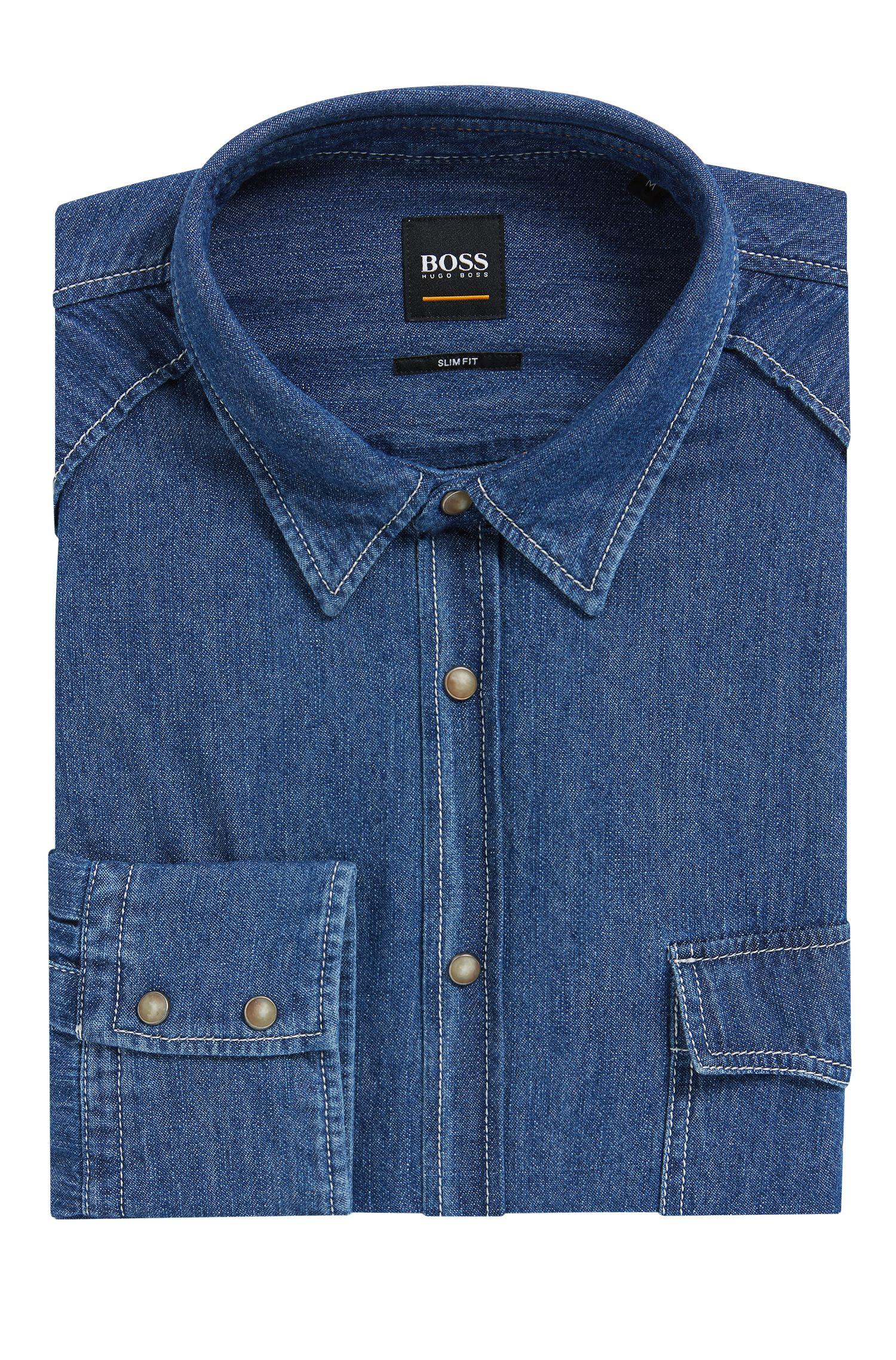 BOSS by HUGO BOSS Slim-fit Western-style Denim Shirt in Dark Blue (Blue)  for Men - Lyst