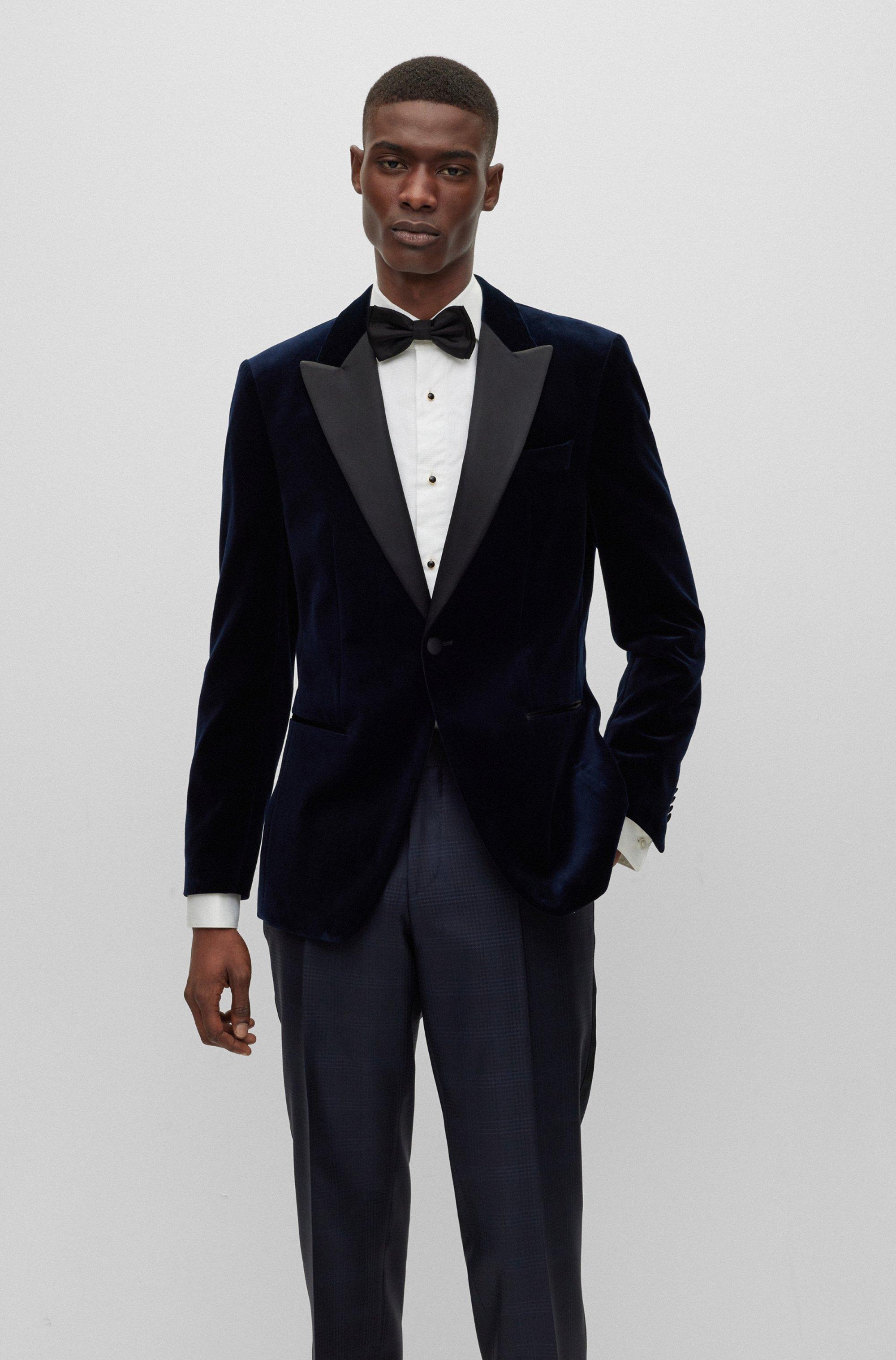 BOSS - Slim-fit tuxedo trousers in cotton velvet