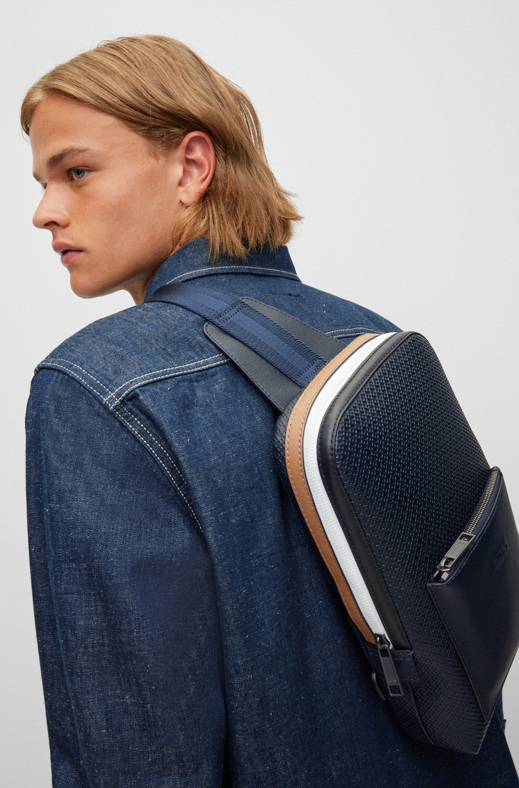 BOSS by HUGO BOSS Logo-embossed Plain Italian Leather Backpack in Blue for | Lyst
