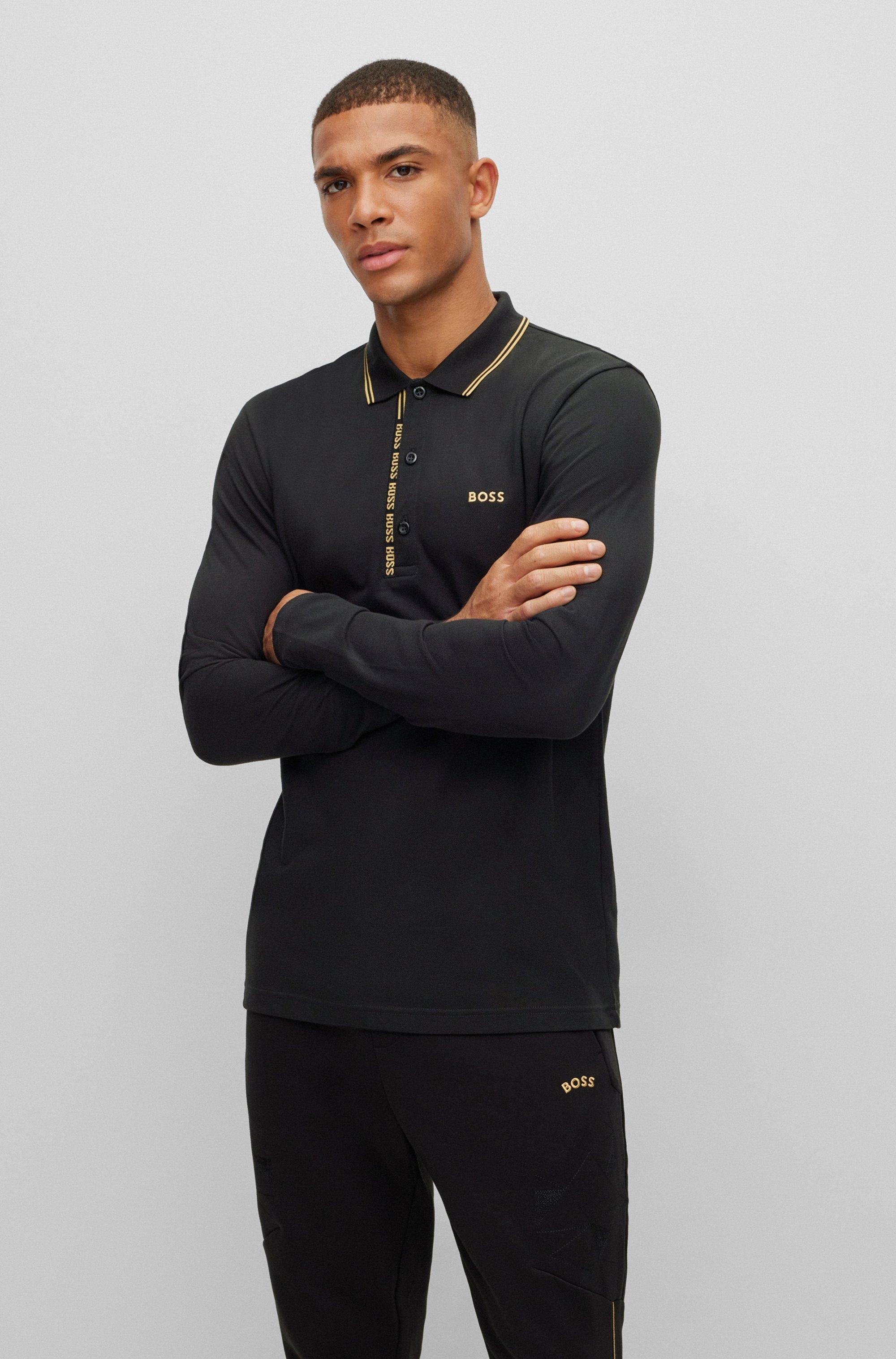 BOSS by HUGO BOSS Long-sleeved Slim-fit Polo Shirt With Logo Details in  Black for Men | Lyst