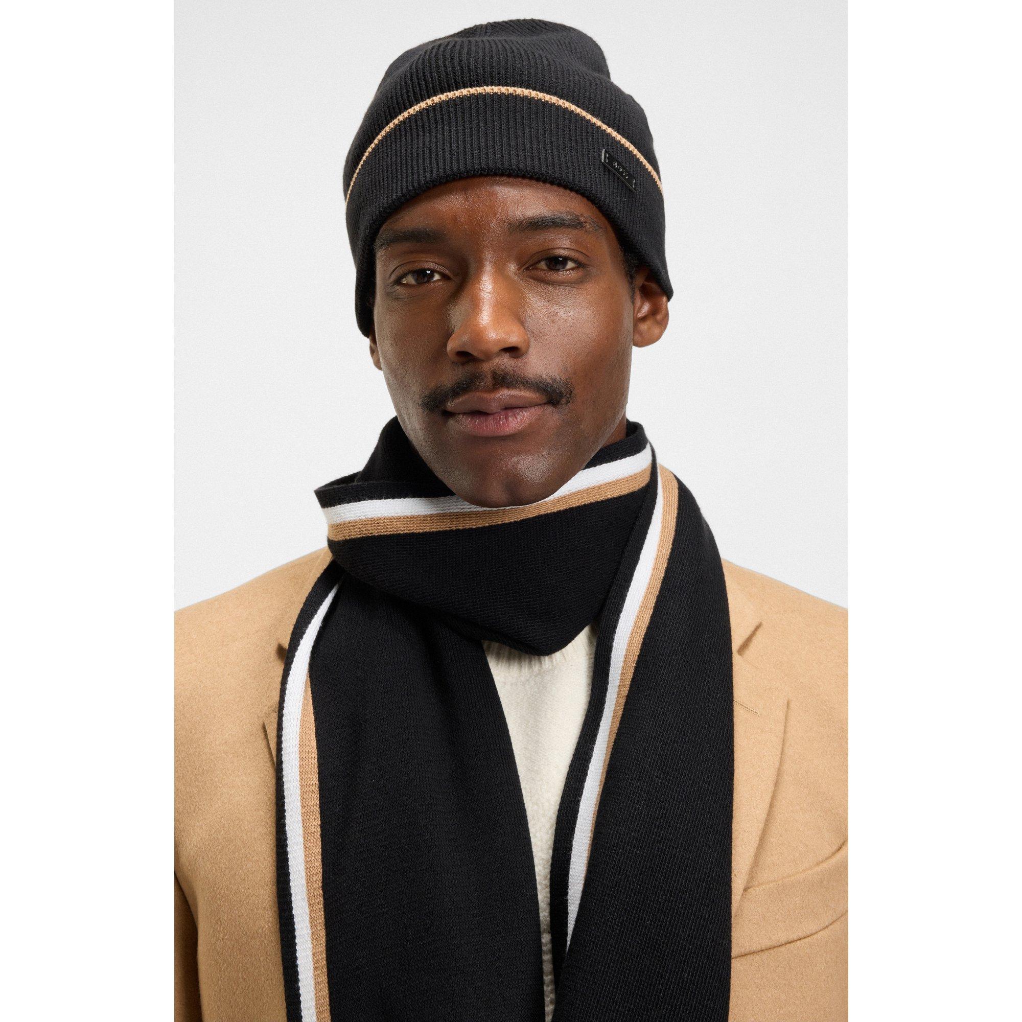 BOSS Hat And Scarf Gift Set With Stripe Details in Black for Men