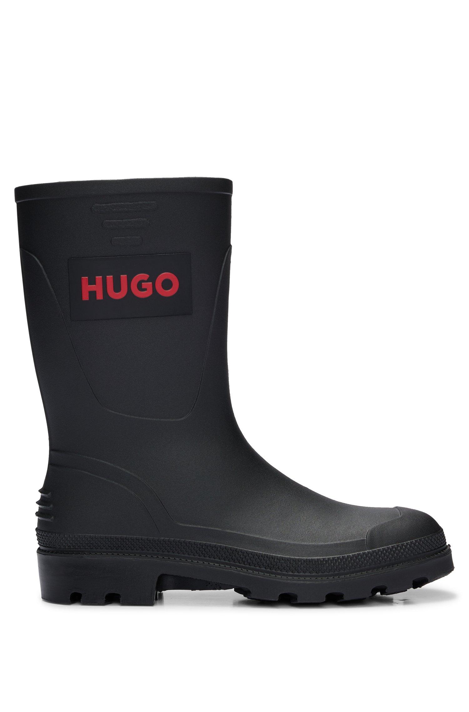 HUGO Rain Boots With Red Logo And Branded Pull Loop in Black for Men