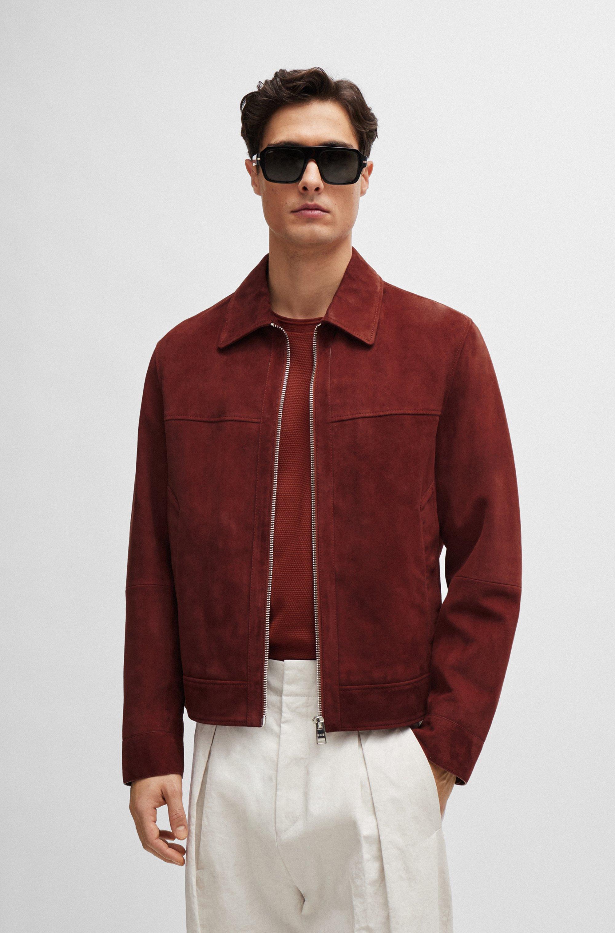 Veste Regular en cuir suede BOSS pour homme en coloris Rouge Lyst