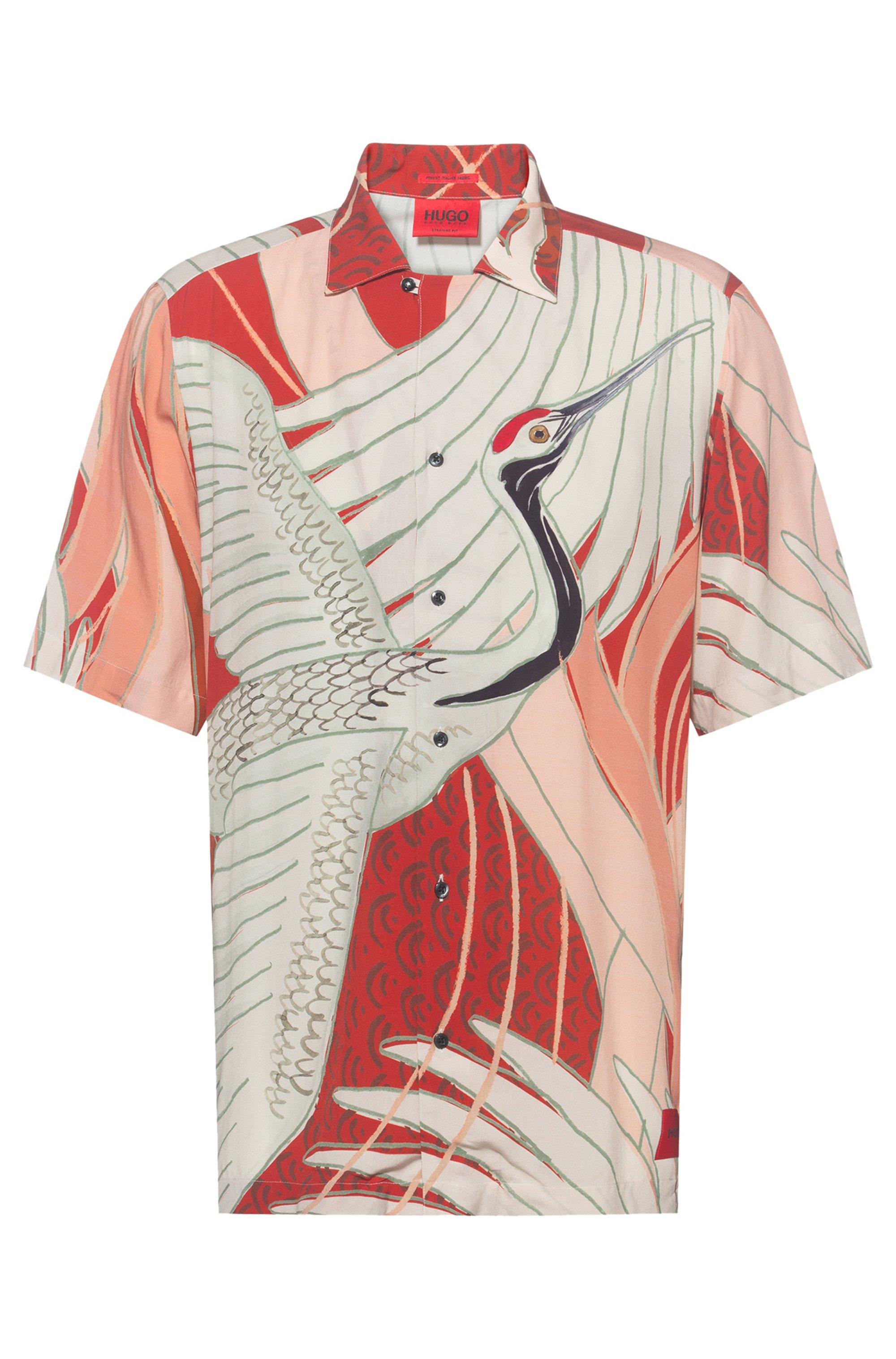 BOSS by HUGO BOSS Relaxed-Fit Hemd aus Baumwolle mit japanischem  Kranich-Print für Herren | Lyst DE