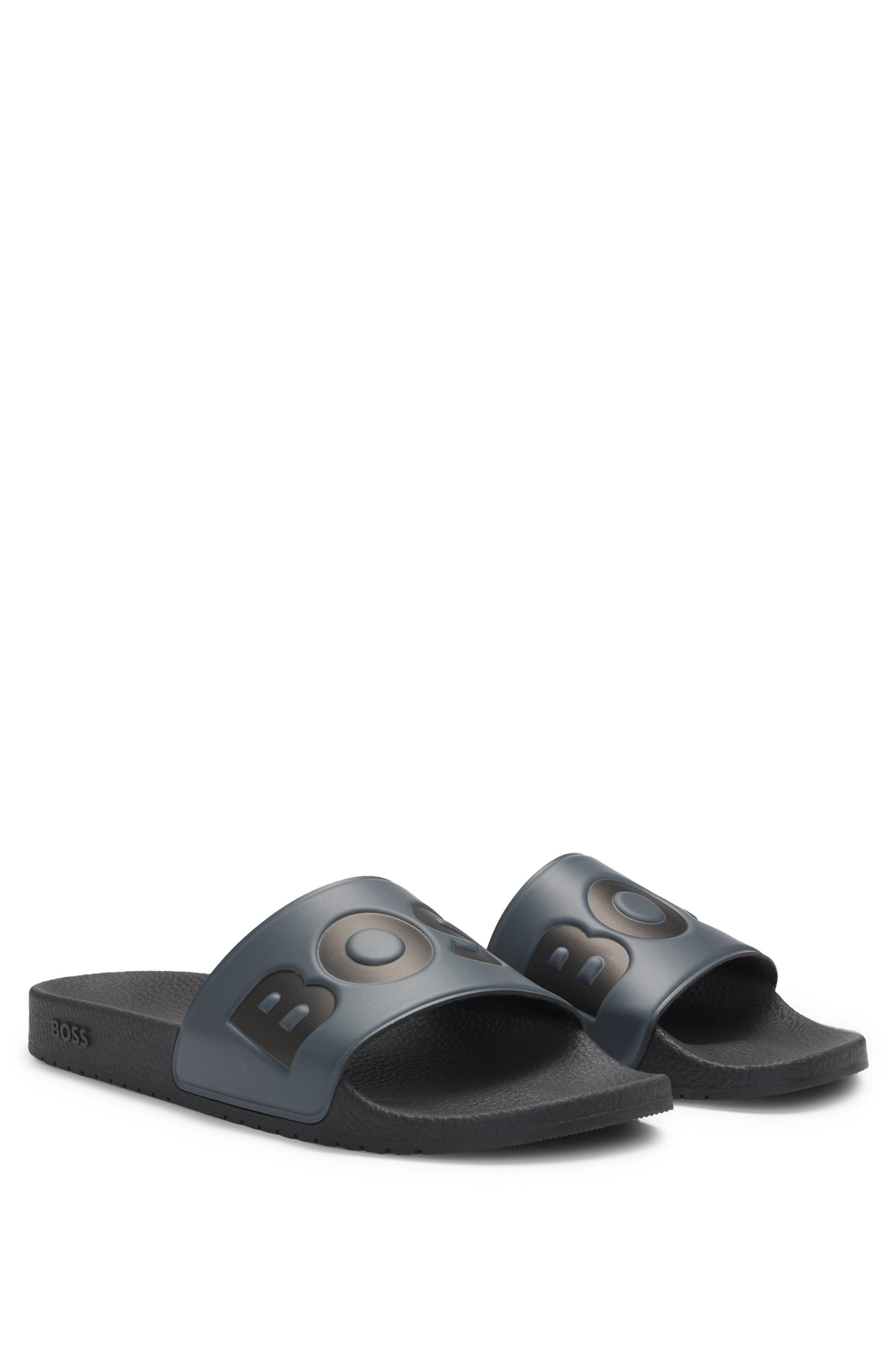 BOSS Italian-made Slides With Large Logo Detail in Black for Men | Lyst