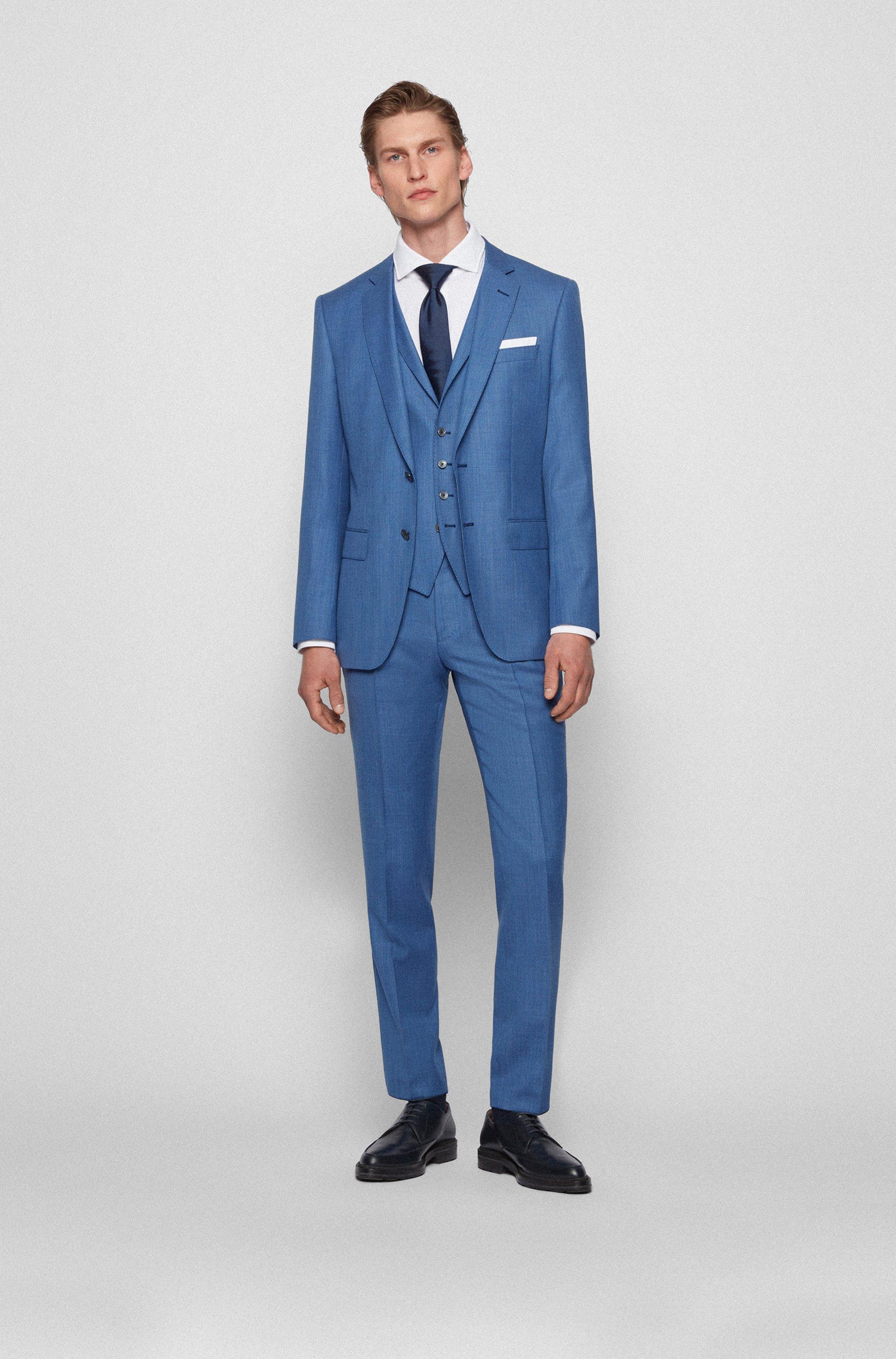 BOSS Three-piece Slim-fit Suit In Virgin-wool Serge in Blue for Men | Lyst