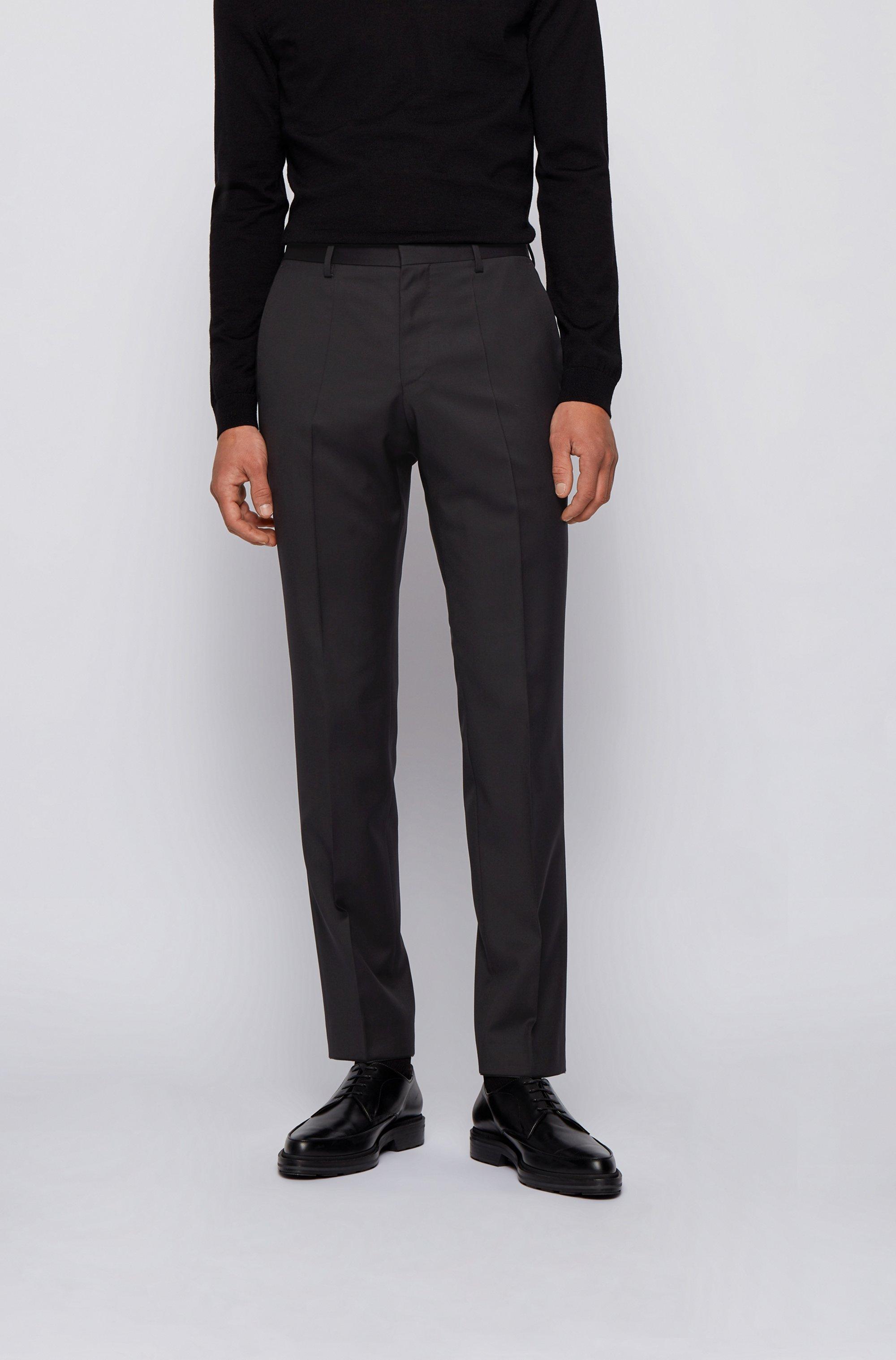 BOSS by HUGO BOSS Gibson Cyl Flat Front Solid Slim Fit Wool Dress Pants in  Black for Men | Lyst