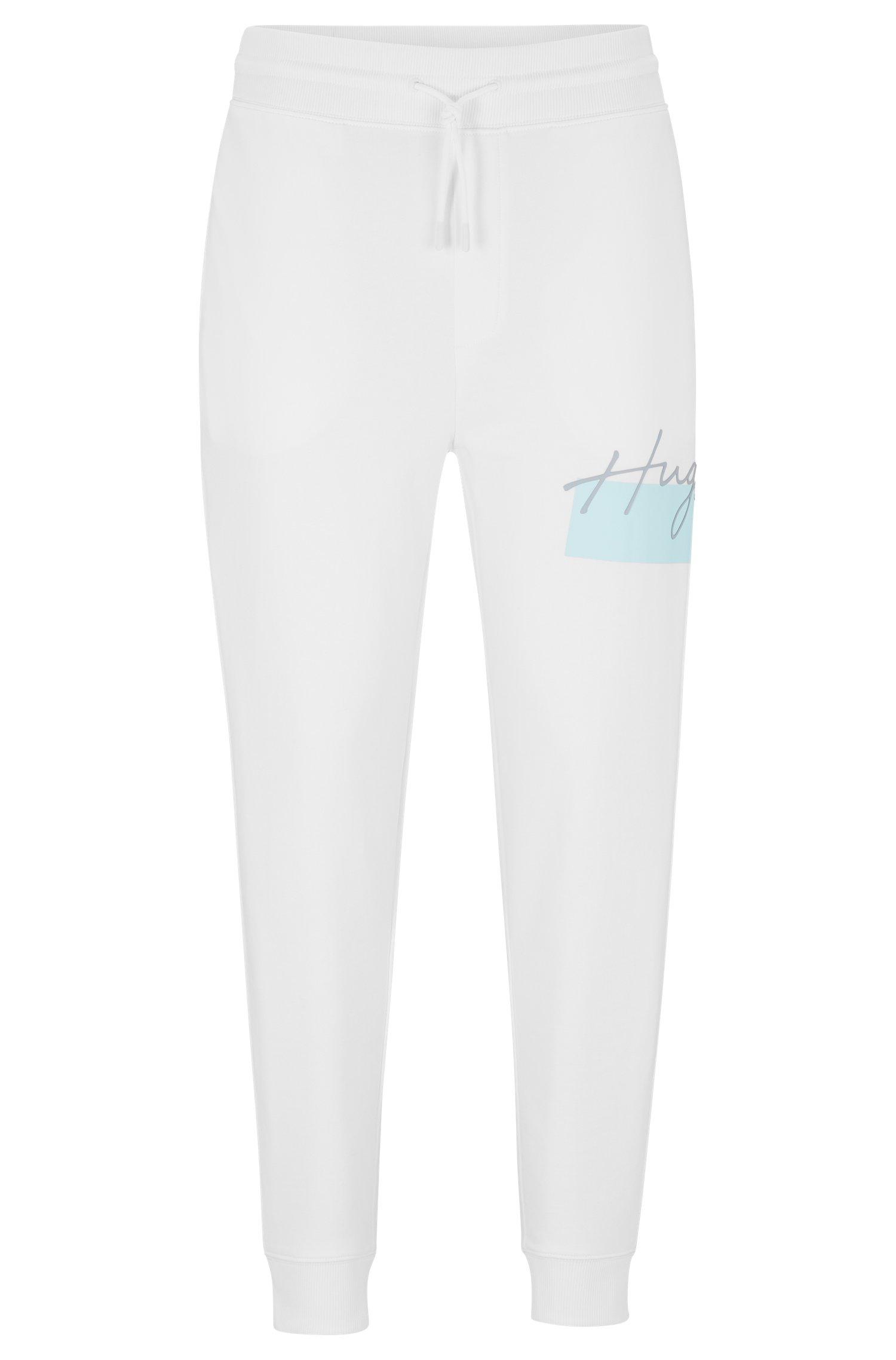 HUGO Cotton Cuffed Tracksuit Bottoms In French Terry With Handwritten